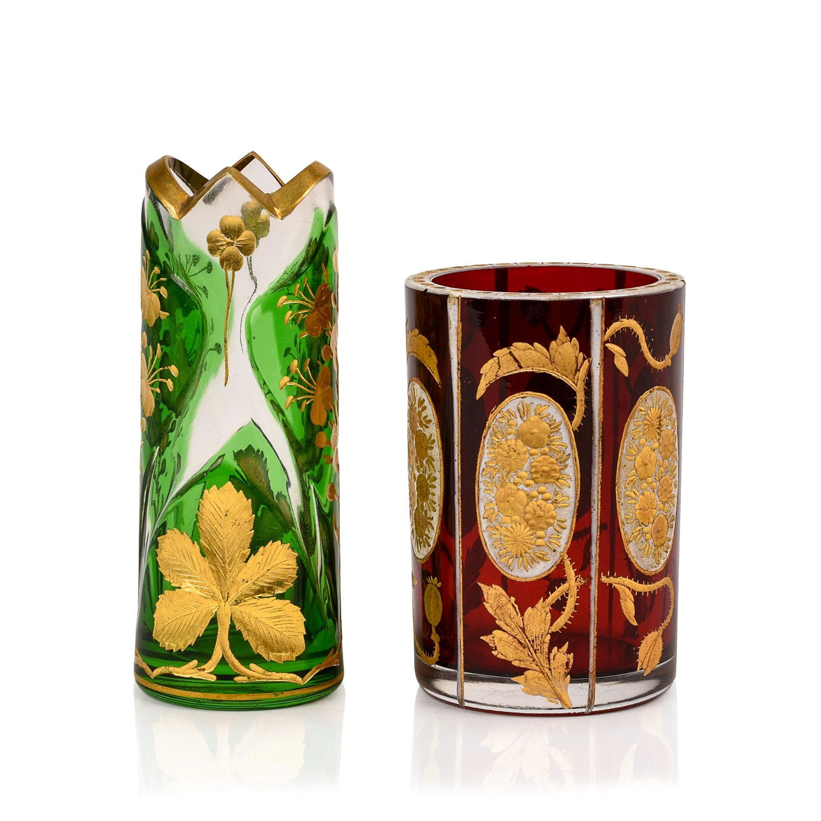 Two Bohemian Glass Cabinet Vases. (1 of 5)