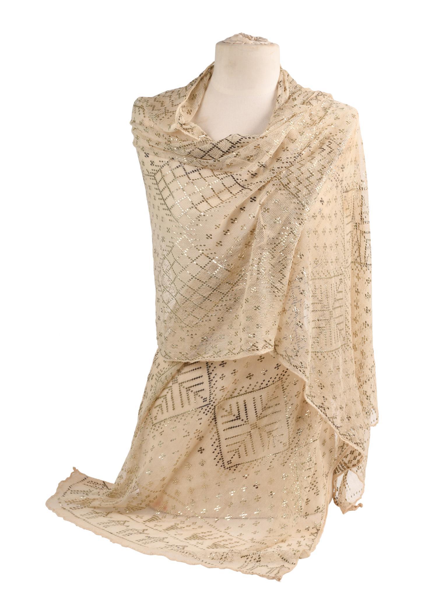 Egyptian White and Silver Metal Assuit Shawl. (1 of 2)