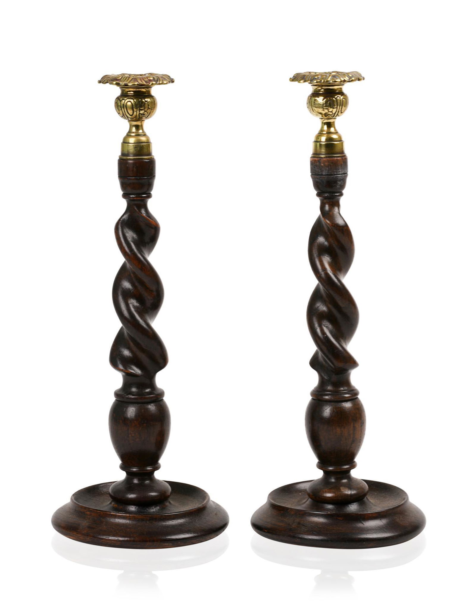 Pair of Walnut Barley Twist Candlesticks. (1 of 2)