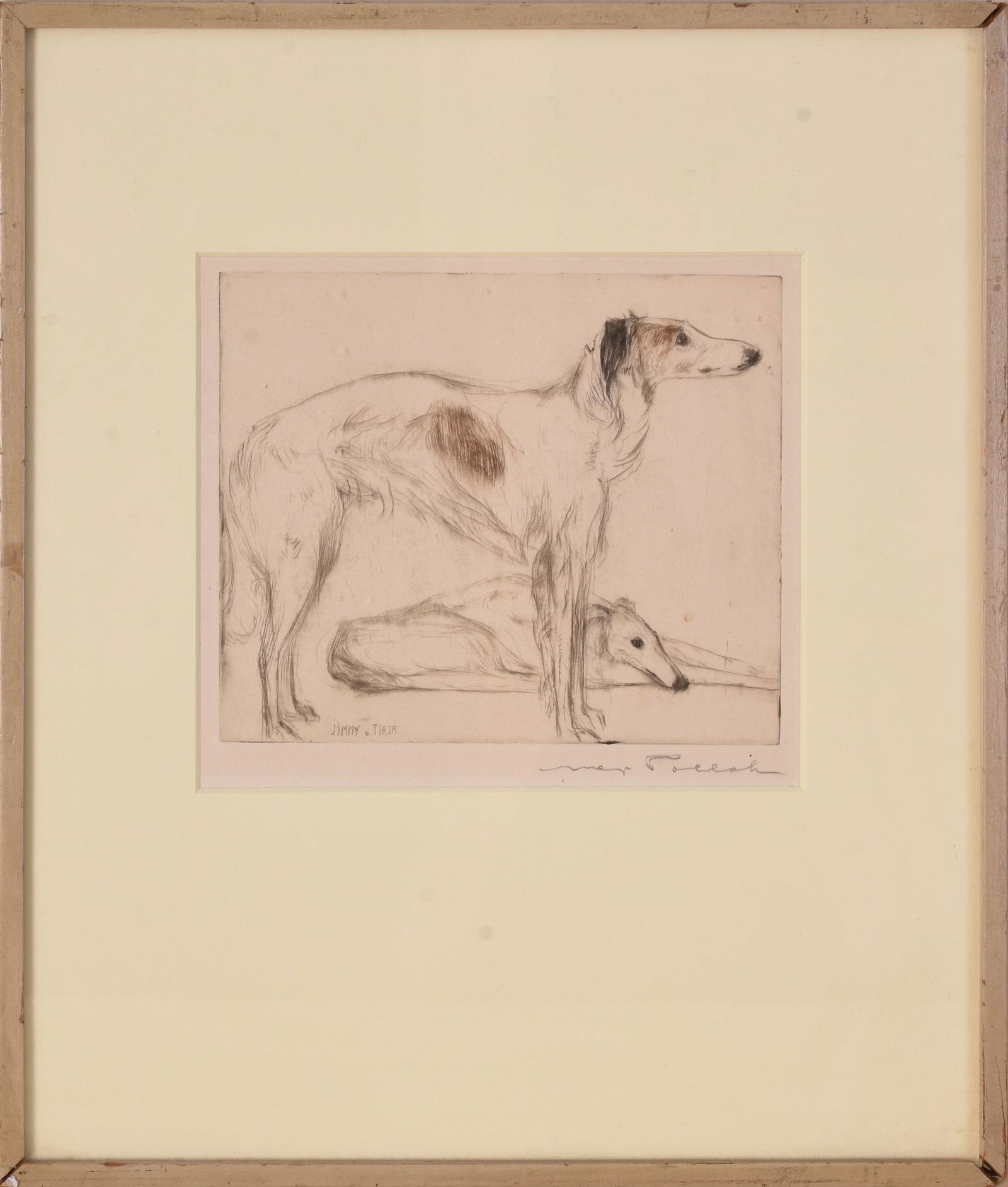 Mid Century Engraving of Two Dogs. (1 of 3)