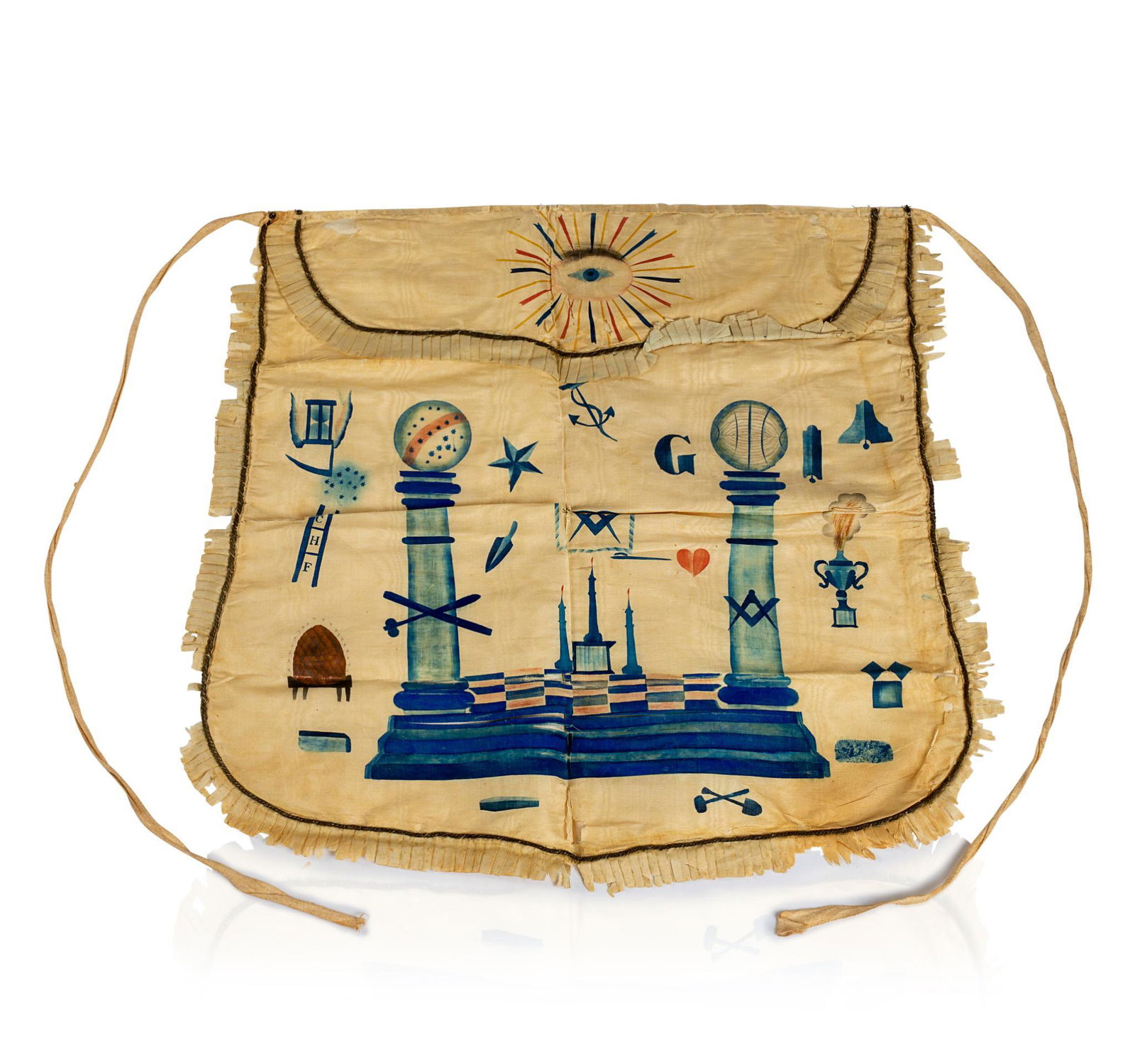 MASONIC APRON WITH HANDPAINTED DECORATION. (1 of 2)