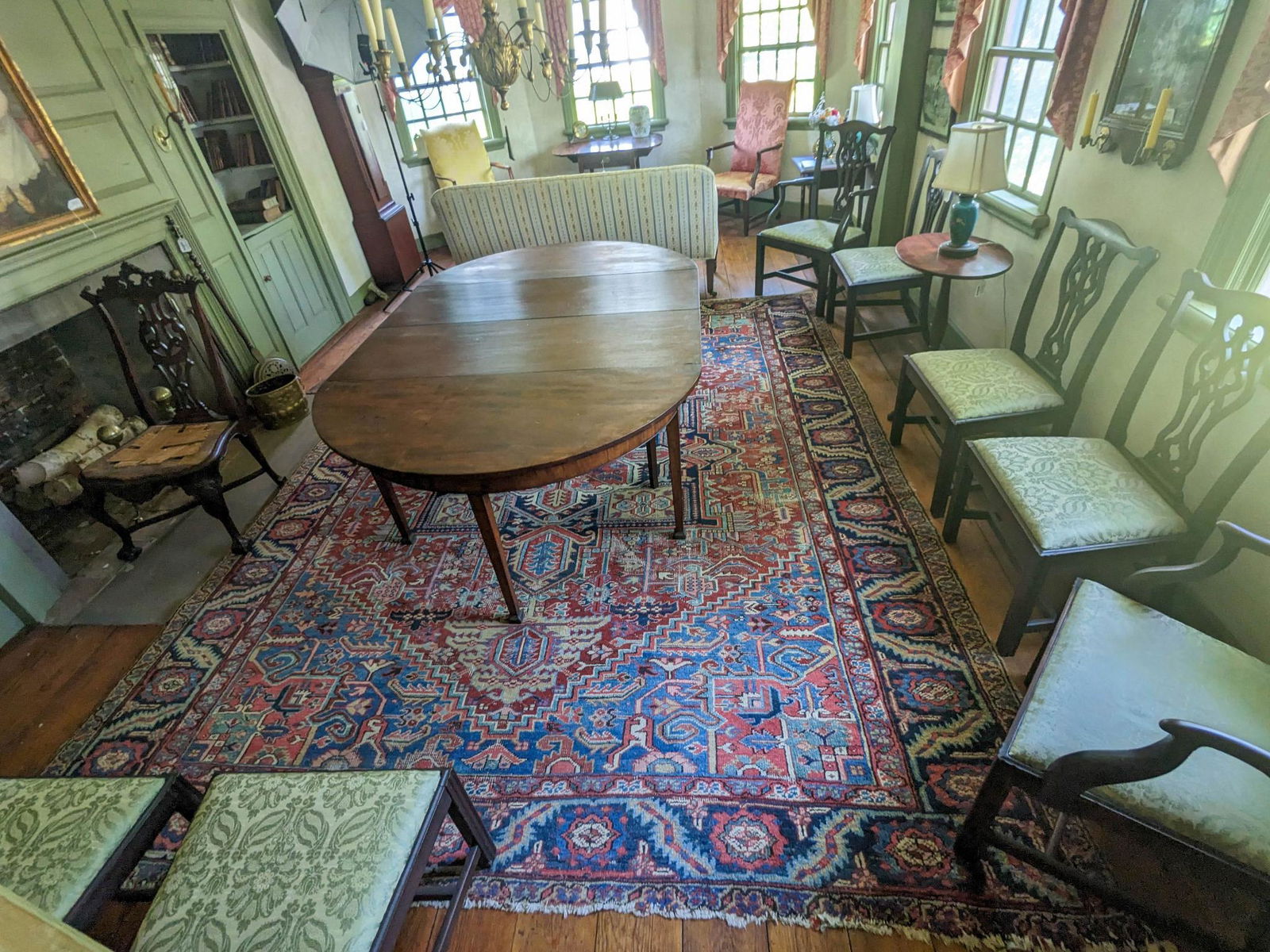 ORIENTAL RUG WITH RED AND LIGHT BLUE FIELD, GEOMETRIC DESIGN. (1 of 7)