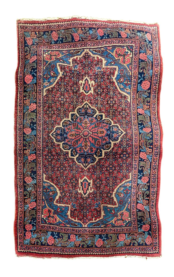 ORIENTAL RUG WITH RED AND LIGHT BLUE FIELD, CENTRAL MEDALLION. (1 of 4)