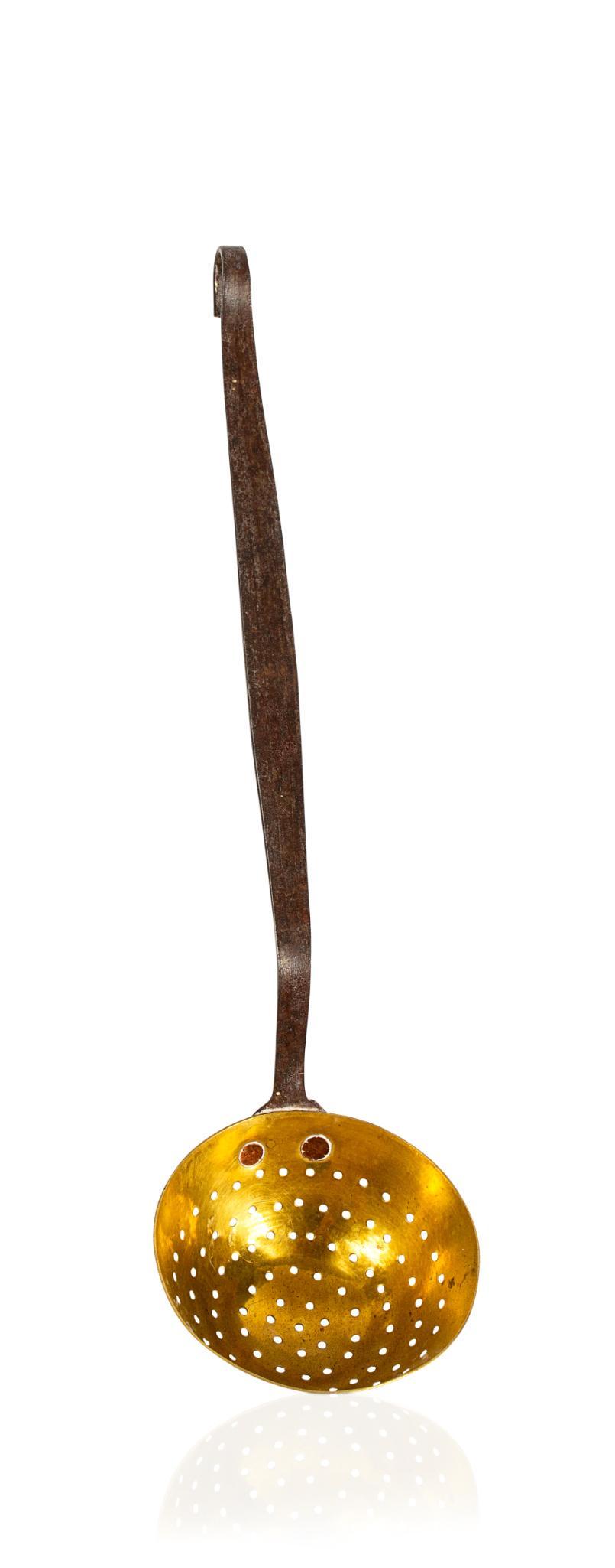 WROUGHT IRON AND BRASS SKIMMER. (1 of 2)