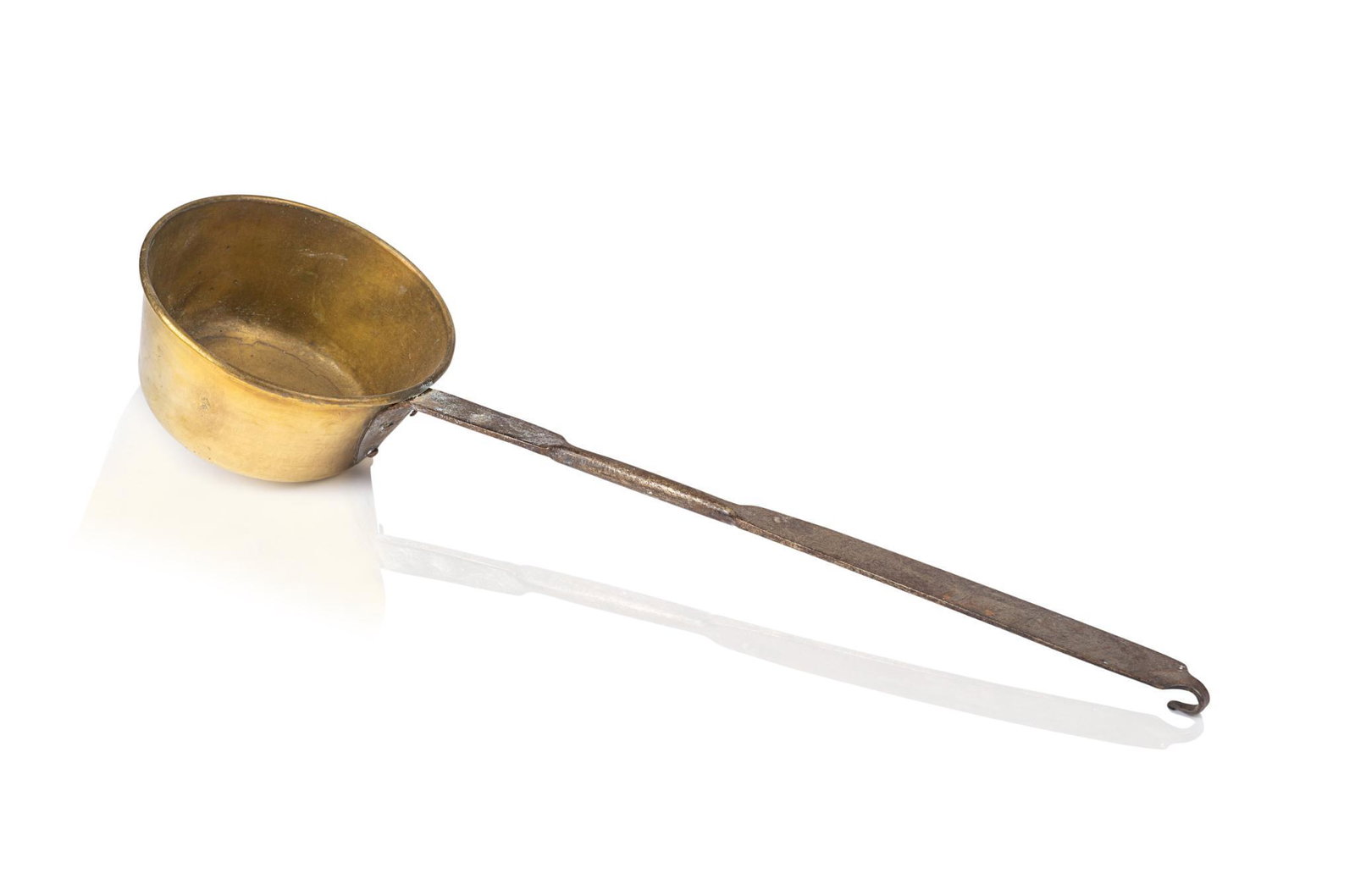 WROUGHT IRON AND BRASS DIPPER.: 18th century, 21" long, 6" wide CONDITION: Good antique condition. Expected wear.
