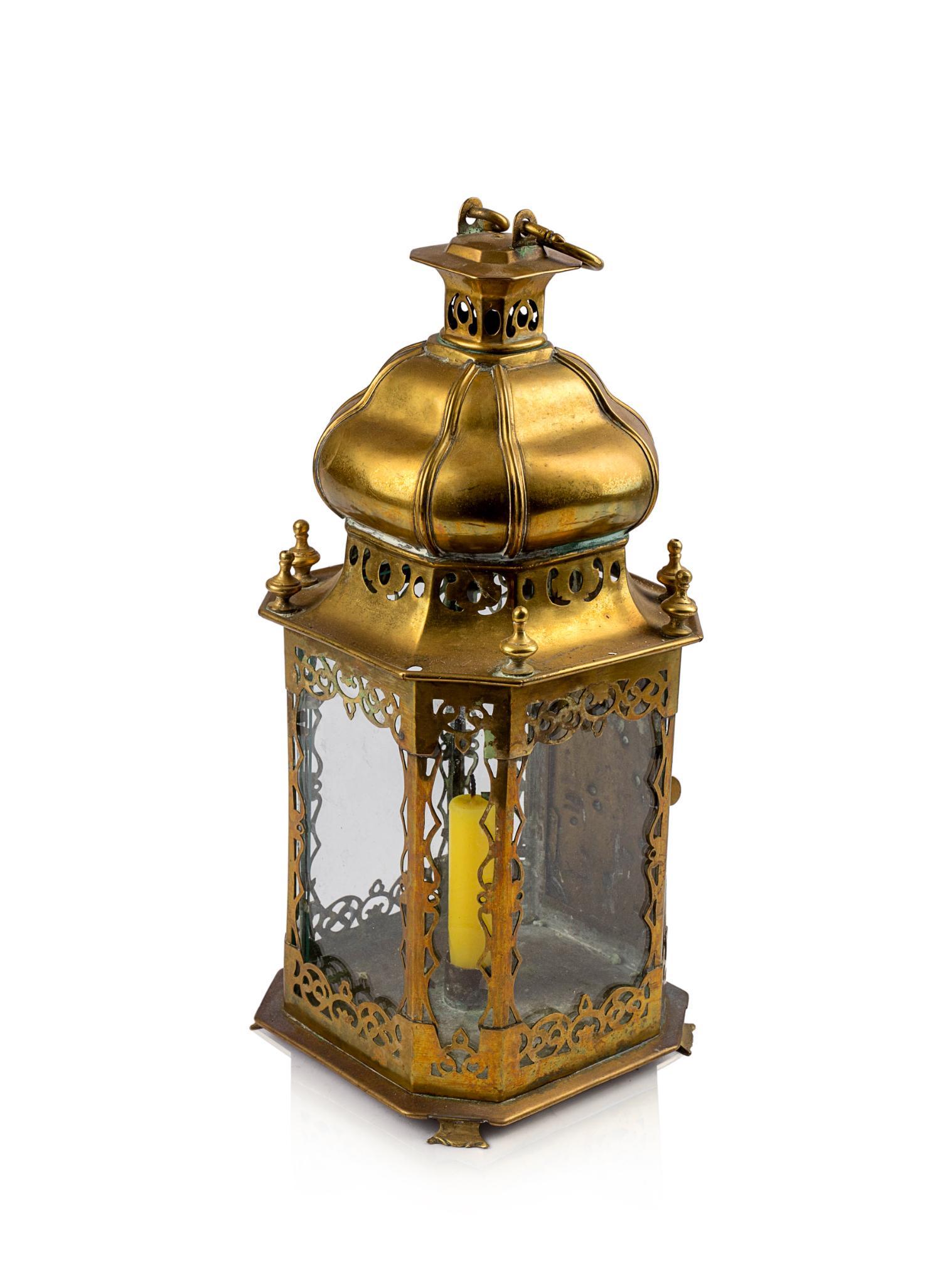 BRASS HANGING LANTERN. (1 of 3)
