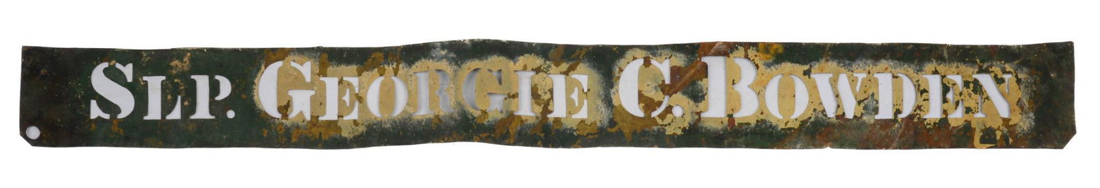 PAINTED METAL STENCIL, SLP GEORGIE C.  BOWDOIN. (1 of 2)