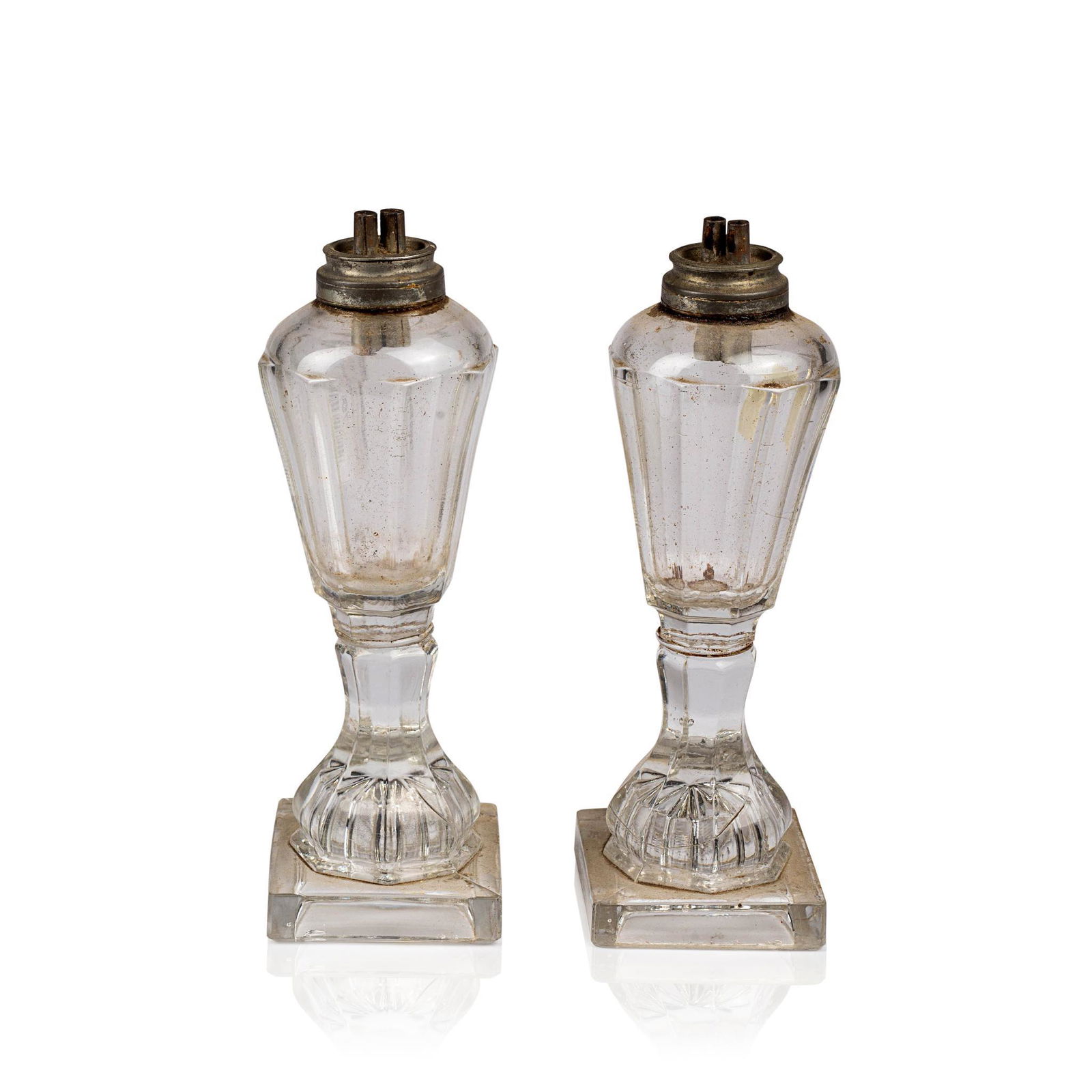 PAIR OF EARLY PRESSED GLASS LAMPS (1 of 2)