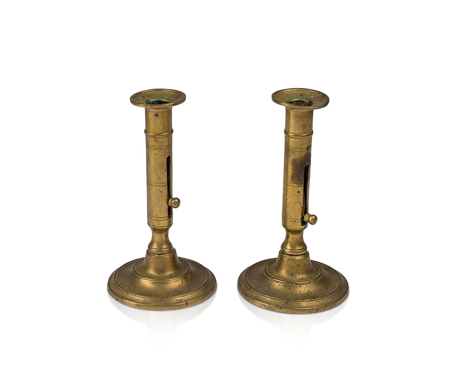 PAIR BRASS PUSH UP CANDLESTICKS (1 of 2)