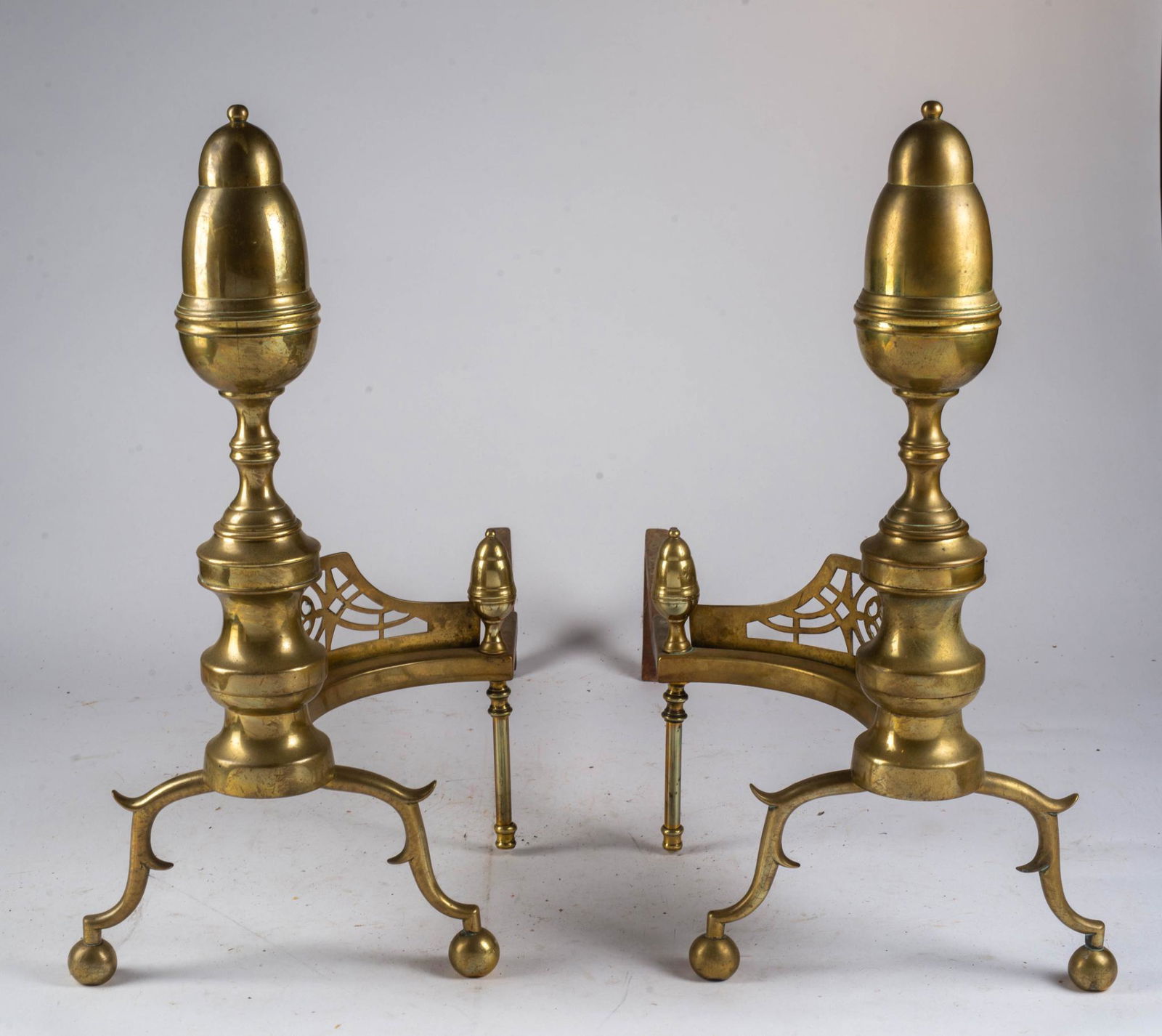 PAIR LARGE BRASS LEMON TOP ANDIRONS (1 of 3)