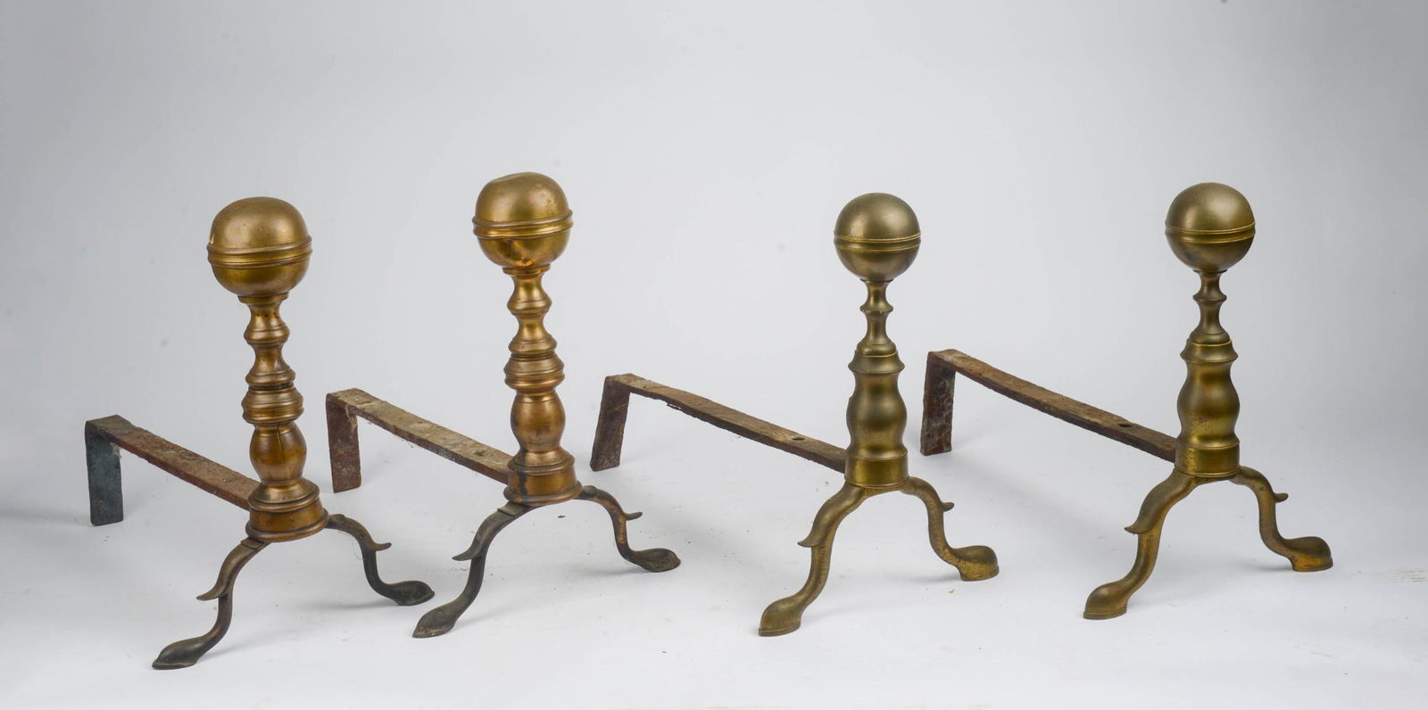 FOUR PAIR BRASS BALL TOP ANDIRONS (1 of 5)