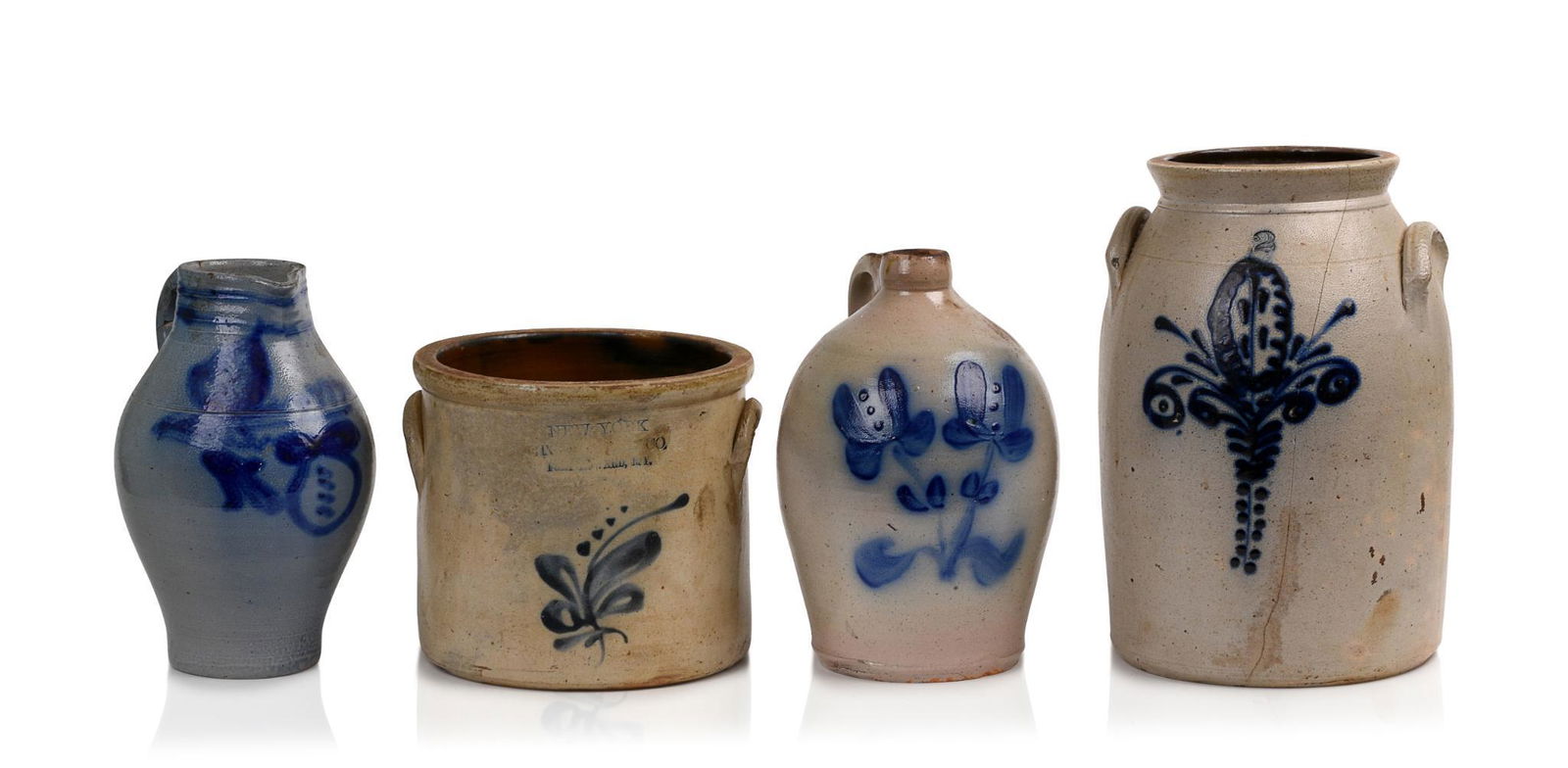 Four Stoneware Items With Cobalt Blue Decoration. (1 of 8)
