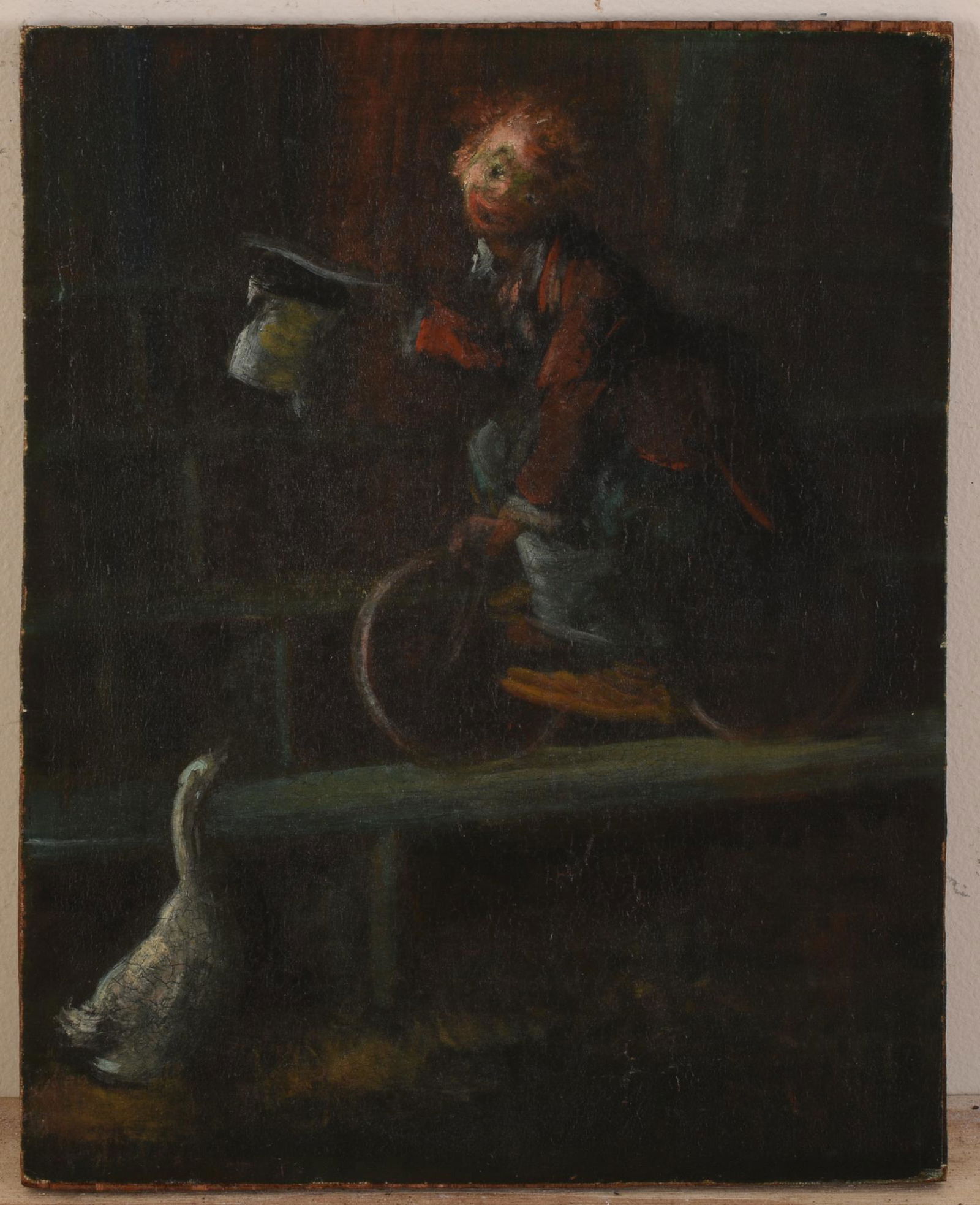 Clown on a Bike, Attributed Everett Shinn (1876 - 1953).: Oil on canvas laid on board, 10 x 8 inches.