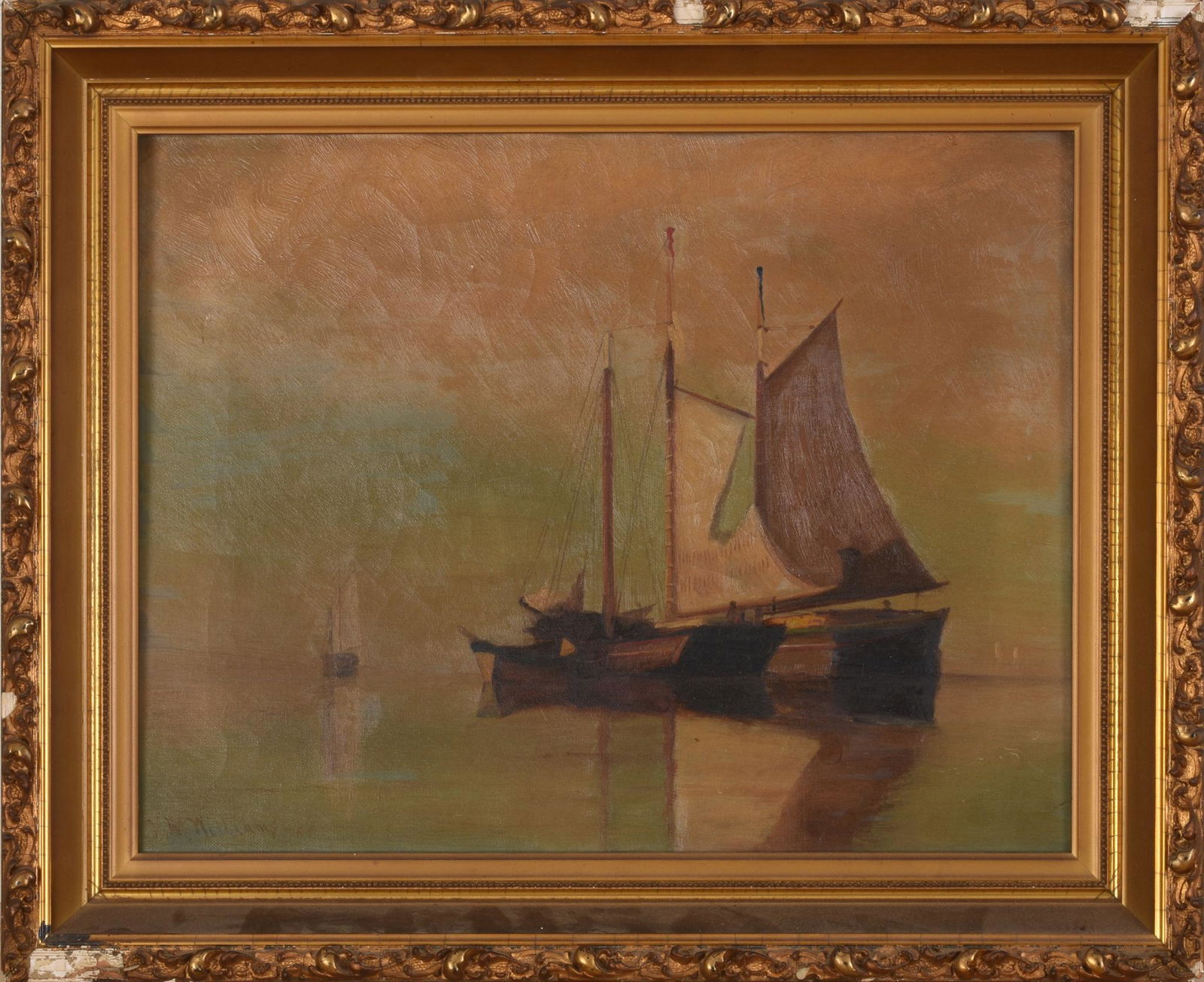 American School Sailboats Painting, Dated 1888. (1 of 3)