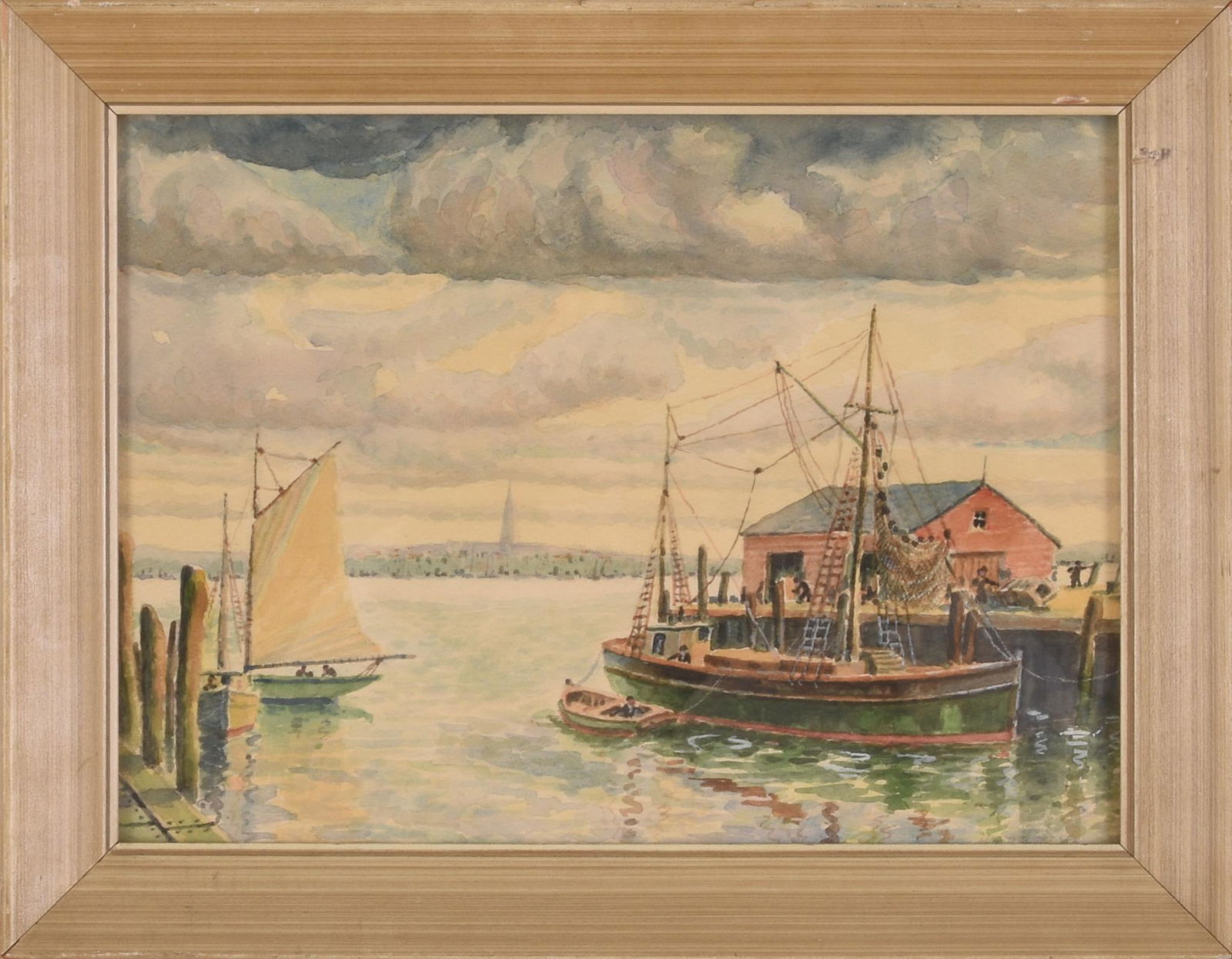 Gloucester Fish Wharf Watercolor. Auction