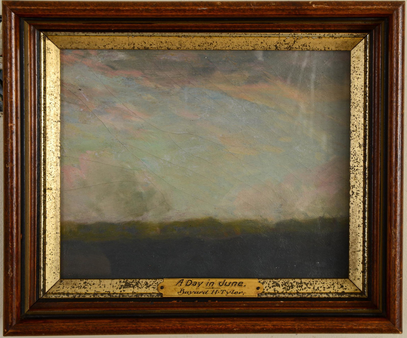 Bayard H Tyler A Day in June.: (New York, 1855-1931), gilt name and title plaque mounted on front, oil, framed. 7 5/8 inches by 9 5/8 inches sight, frame 10.5 by 11.75 inches.