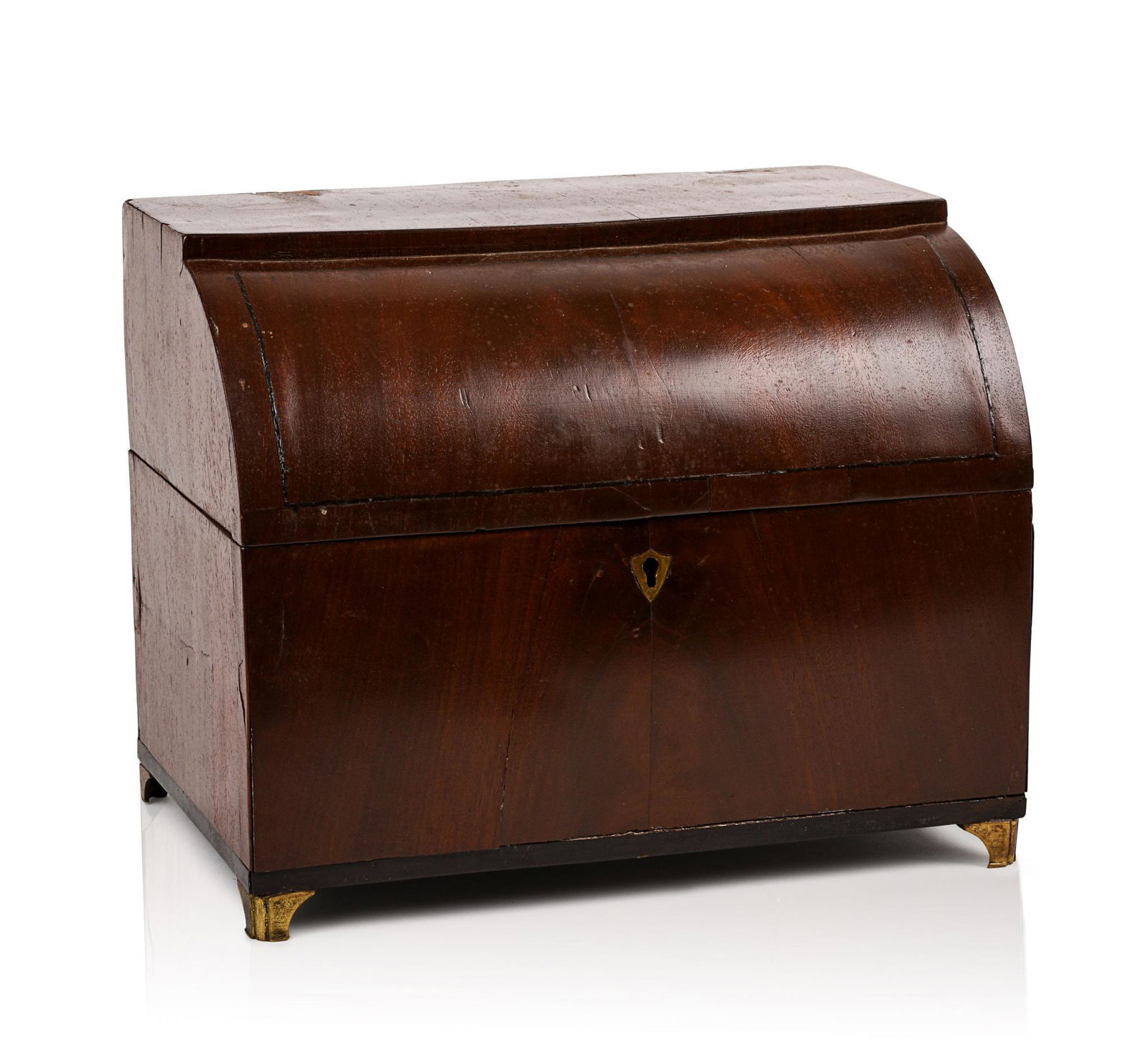 Mahogany Veneer Desk Box, brass feet. (1 of 6)