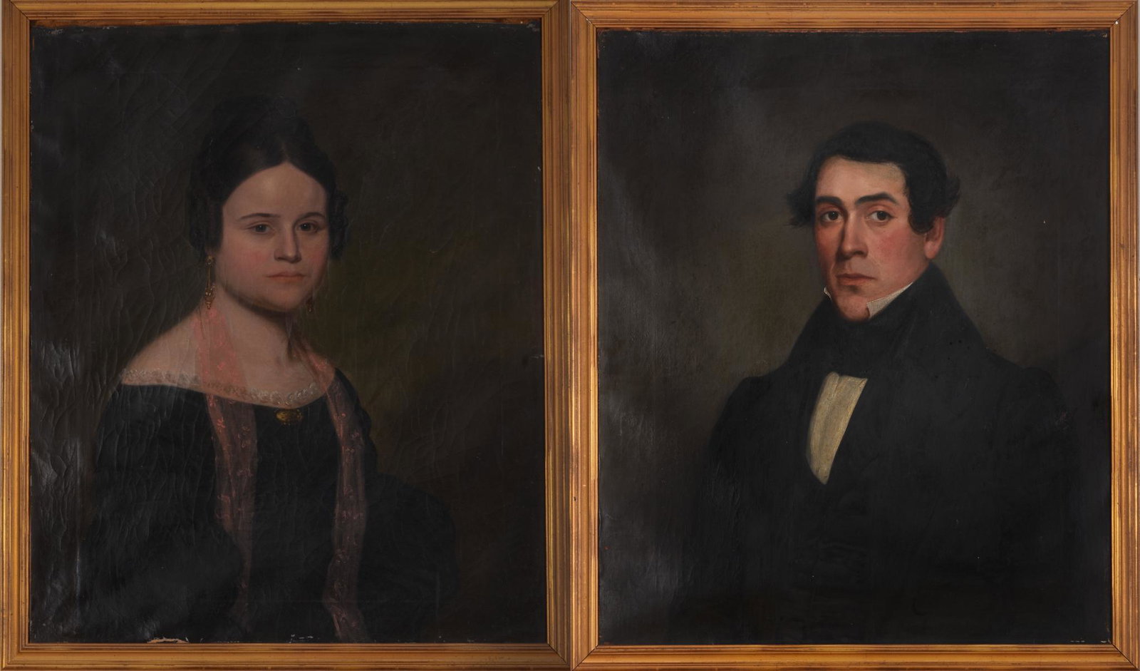 Pair of Portraits, American School, 19th Century.: Oil on canvas, 30 x 25 inches, untouched condition, later gilt frame.