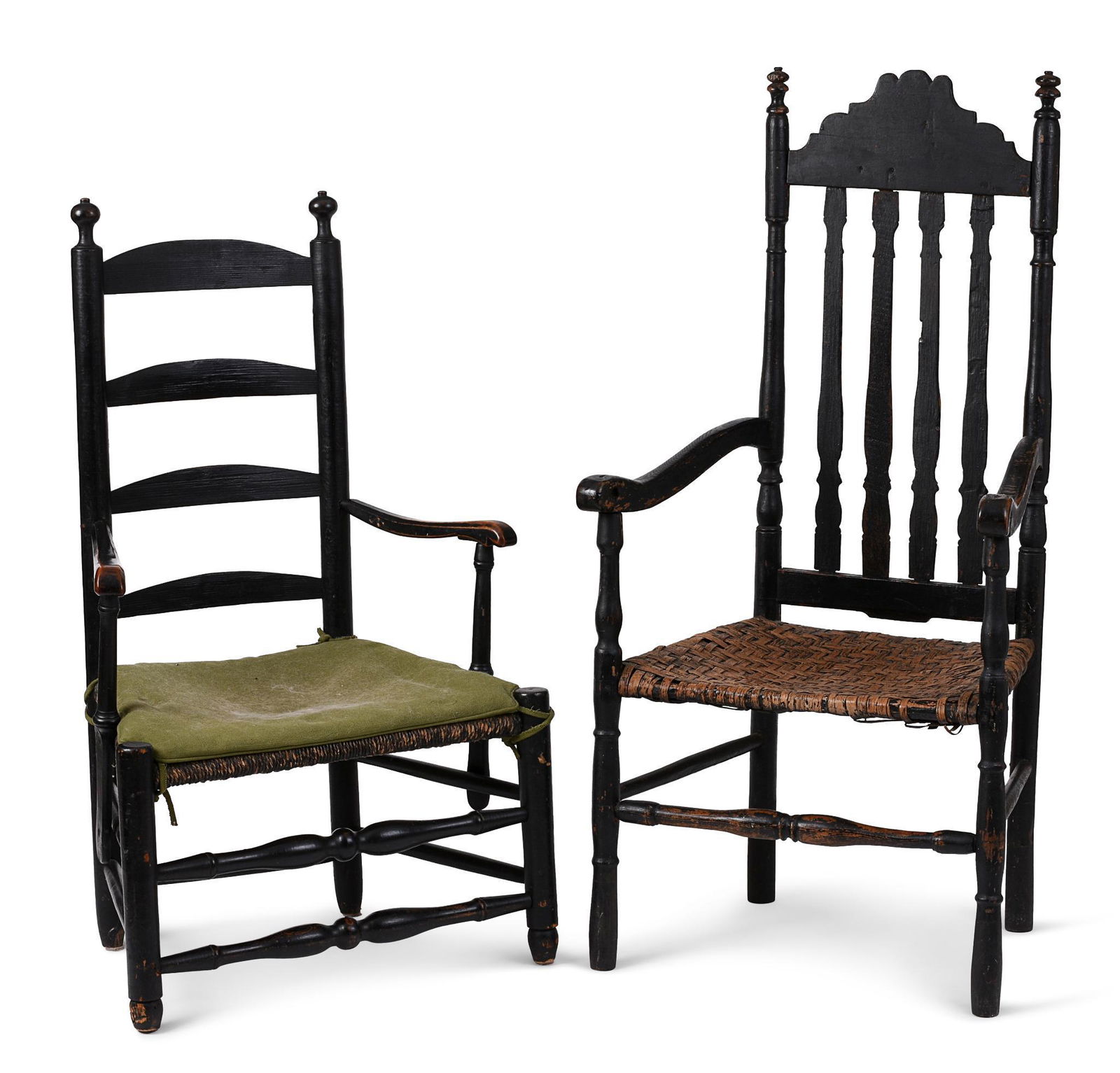 Two Early American Arm Chairs in Black Paint. (1 of 4)