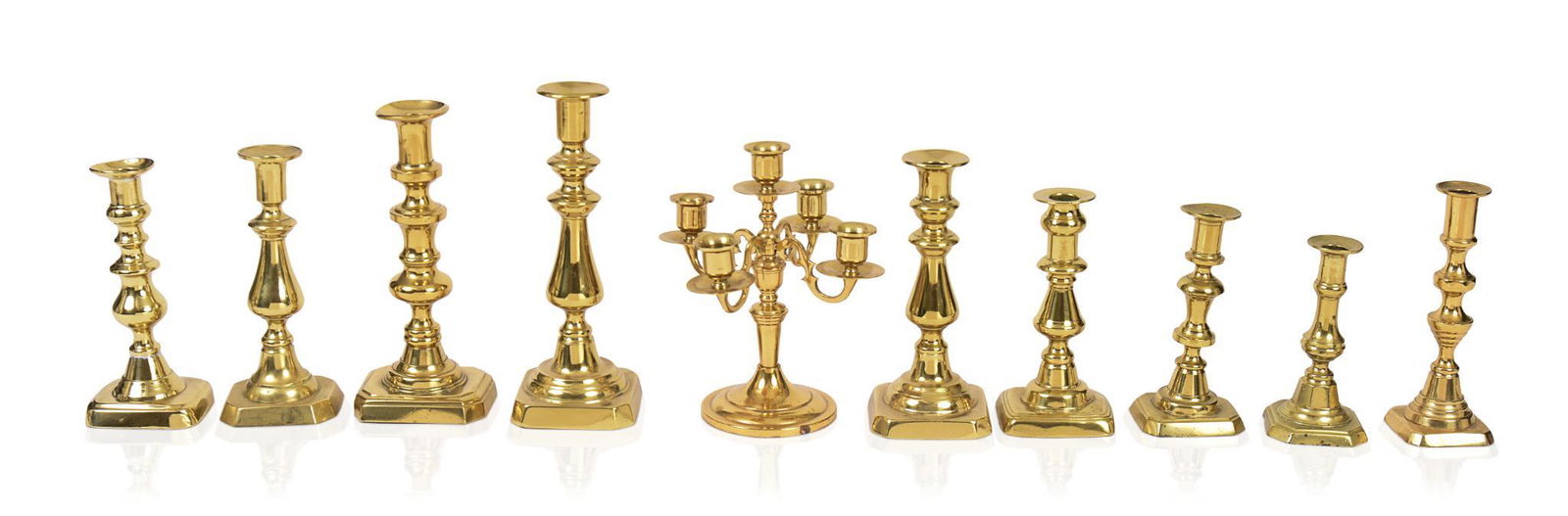 Ten 19th Century Brass Candlesticks (1 of 3)