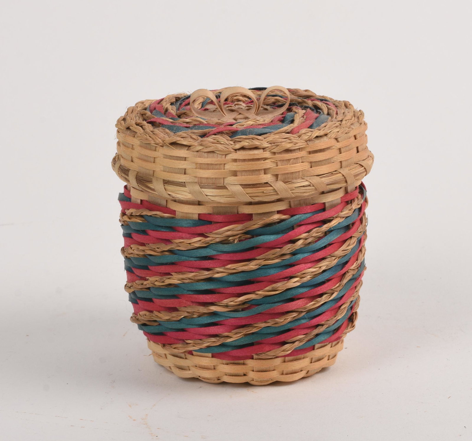 Two Clara Neptune Keezer Wabanaki Woven Baskets.: 1998. Passamaquoddy. Heights 4 inches.