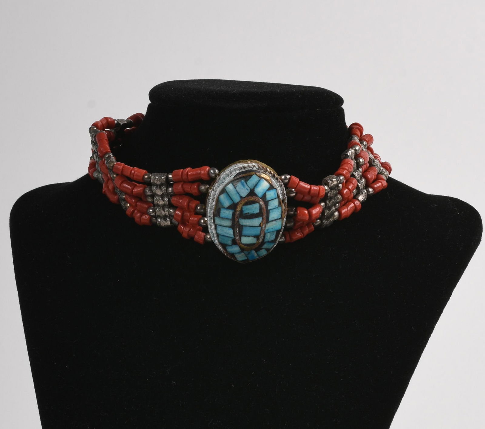 Red Necklace with Inlaid Turquoise. (1 of 4)
