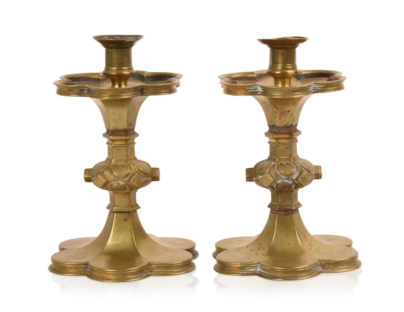 Pair of Gothic Revival Brass Candlesticks. (1 of 4)