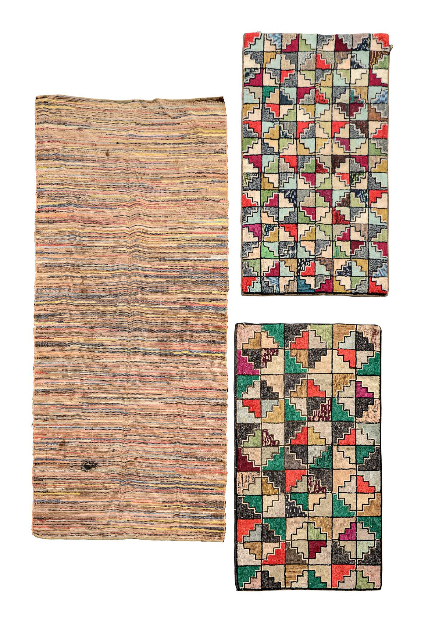 Two Hooked Rugs and a Rag Rug. (1 of 4)