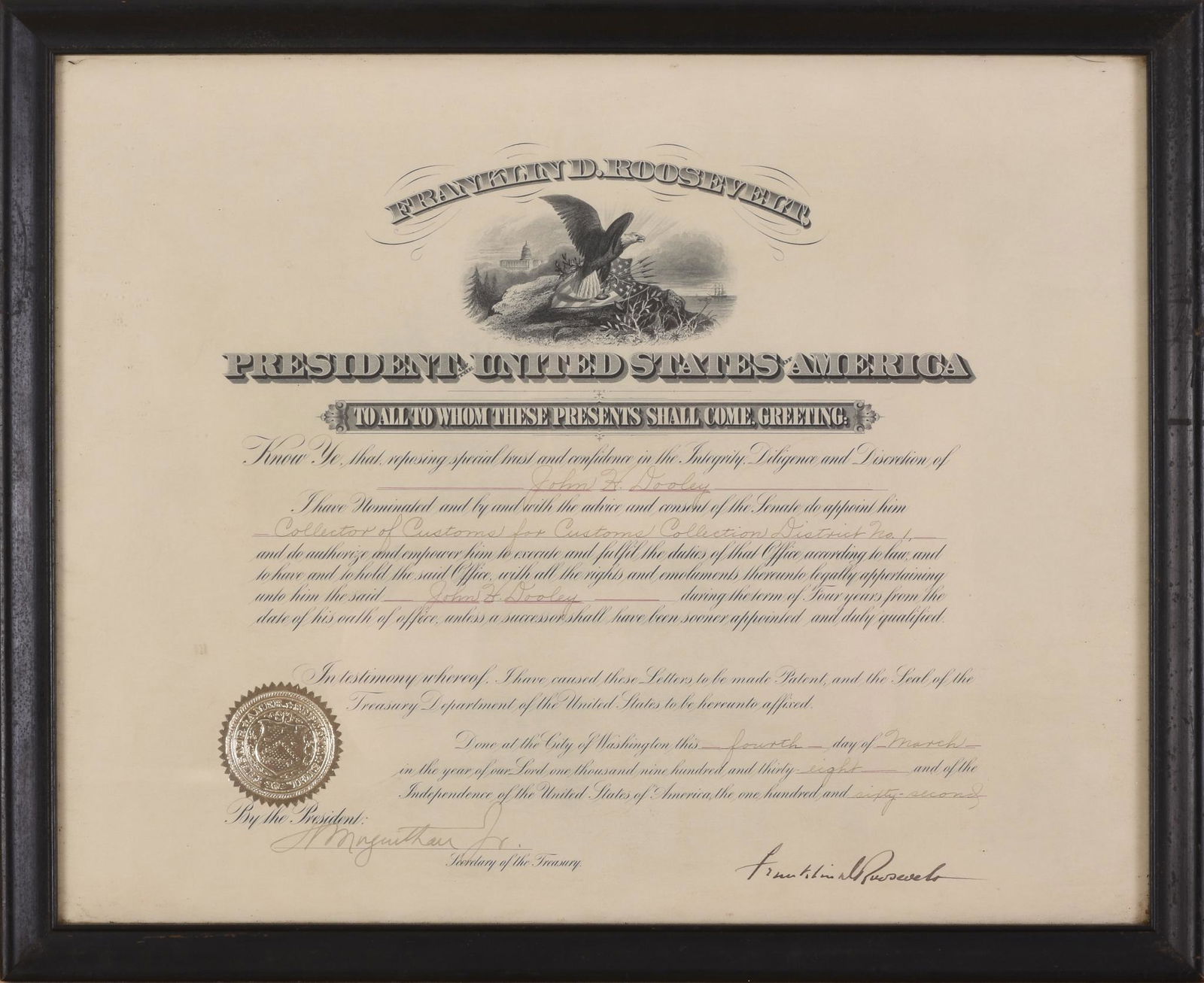 1938 FDR Signed Presidential Appointment (1 of 2)