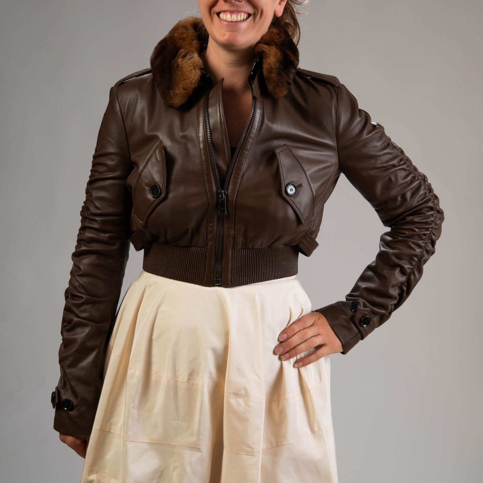 Burberry NWT Leather Bomber Jacket with Fur Collar, 8 (1 of 10)