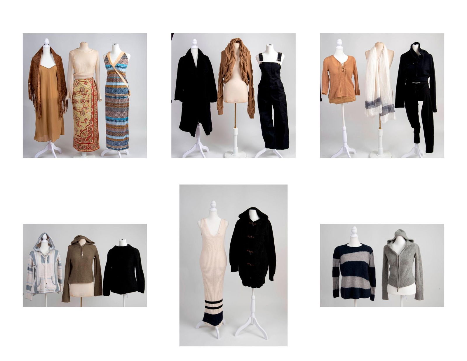 Large Group of Designer Clothing.: Etro wrap skirt, size 40, Malizia silk & rayon dress, Horses Atelier overalls, size 2, Banana Republic dress, size 14, pierced leather shawl, Brunello Cucinelli sheer blouse, Q Dorit Sharon pants,