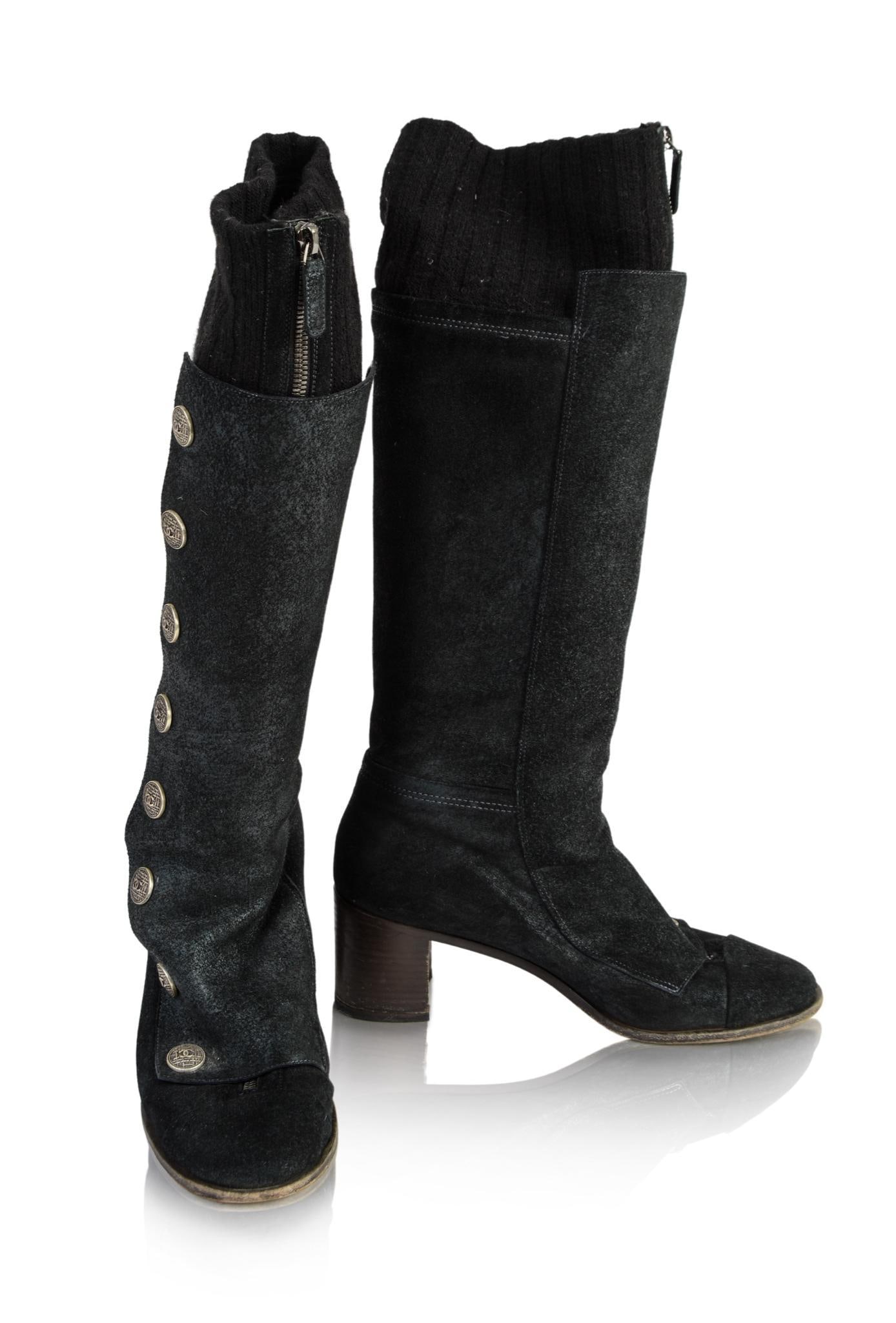 Chanel Suede Leather & Knit Knee High Boots (1 of 7)