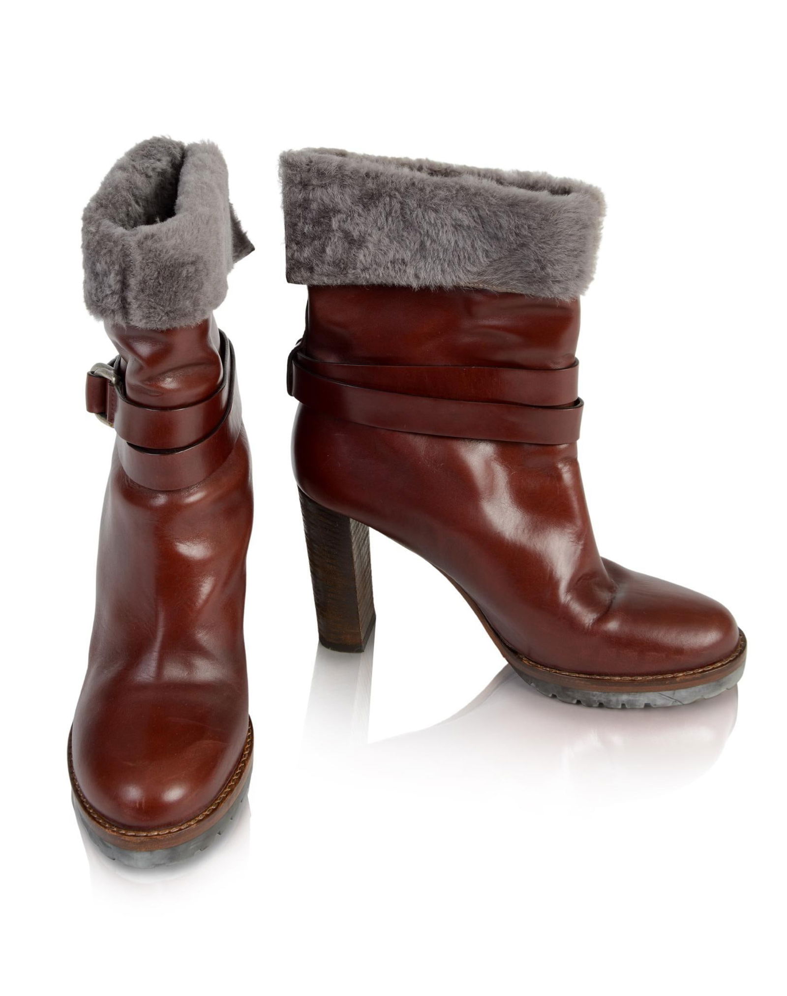 Brunello Cucinelli Fur Trim Leather Wedge Heel Snow Boots, 40 (1 of 6)
