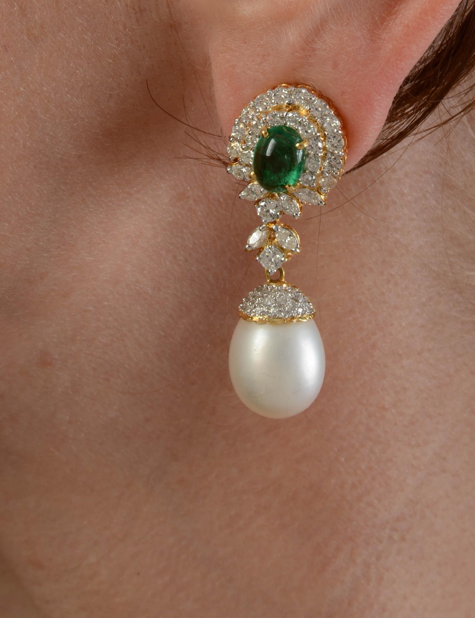 14KYG Emerald Diamond and removable Pearl Drop Earrings (1 of 3)