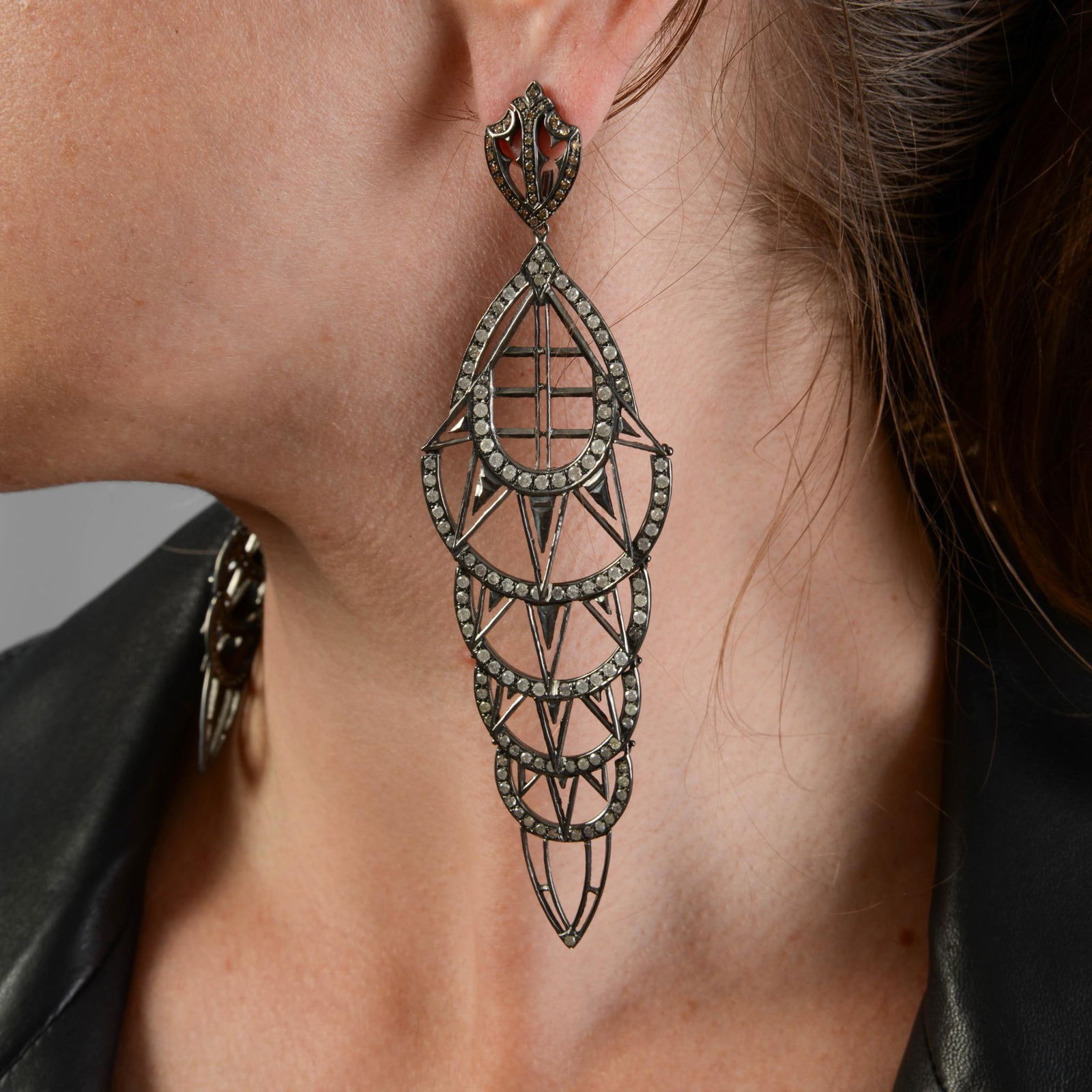 Sterling Silver Pave Diamond Art Deco Chandelier Earrings (1 of 2)