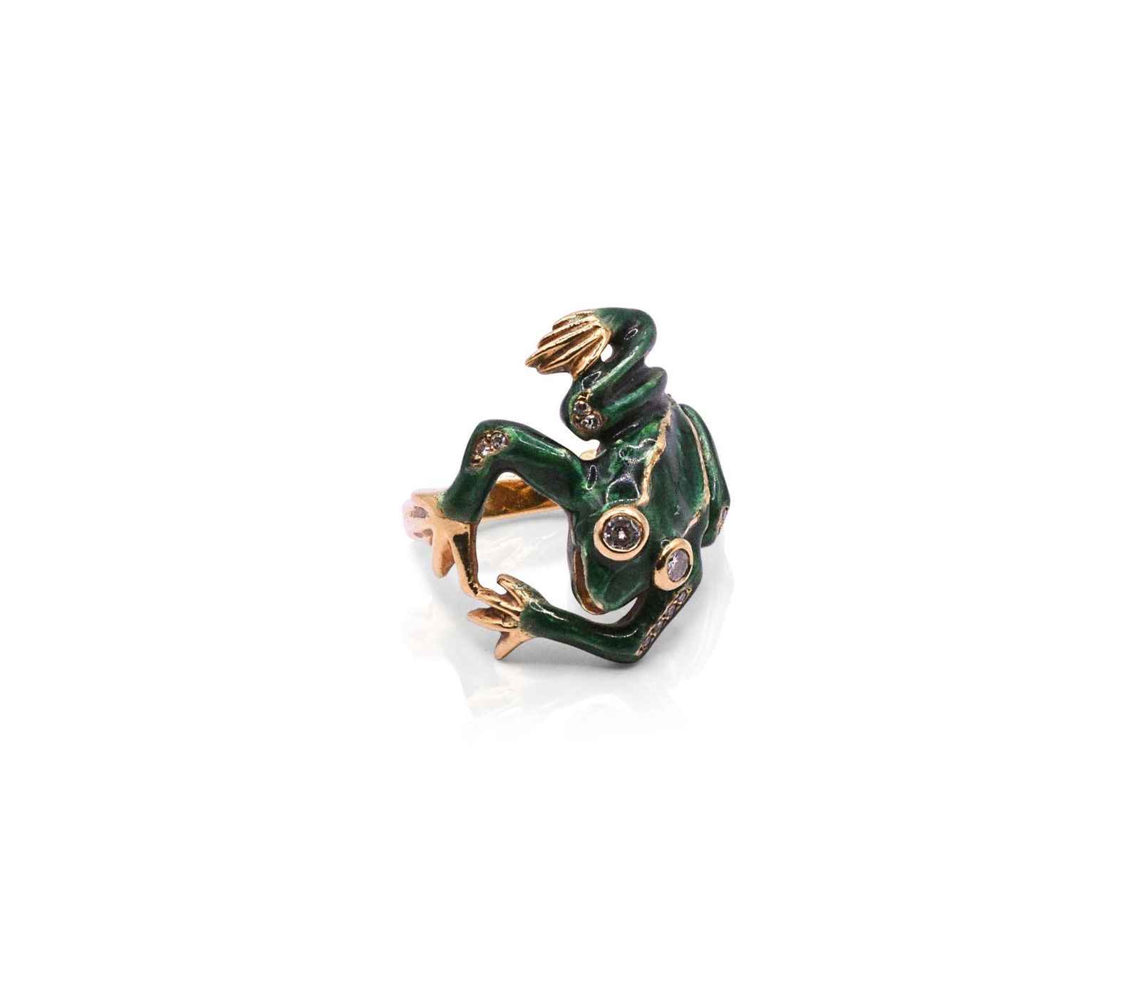 18K Green Enamel Frog with Diamond Eyes Ring (1 of 4)