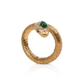 David Webb 18K Diamond, Emerald and Ruby Snake Charmer Bracelet.