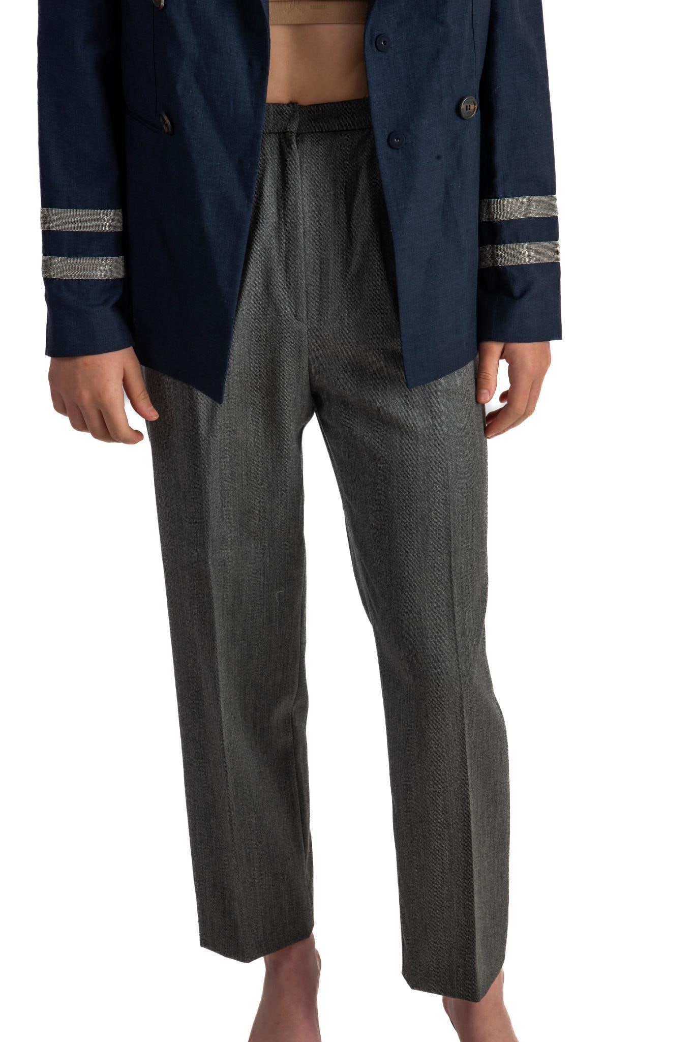 Givenchy Pleated Wool Trousers, 4: Grey herringbone, size 4 CONDITION: These are used articles, and may exhibit minor stains, wear, slight odors, and other minor defects. We have attempted to show any major damage in photographs and no