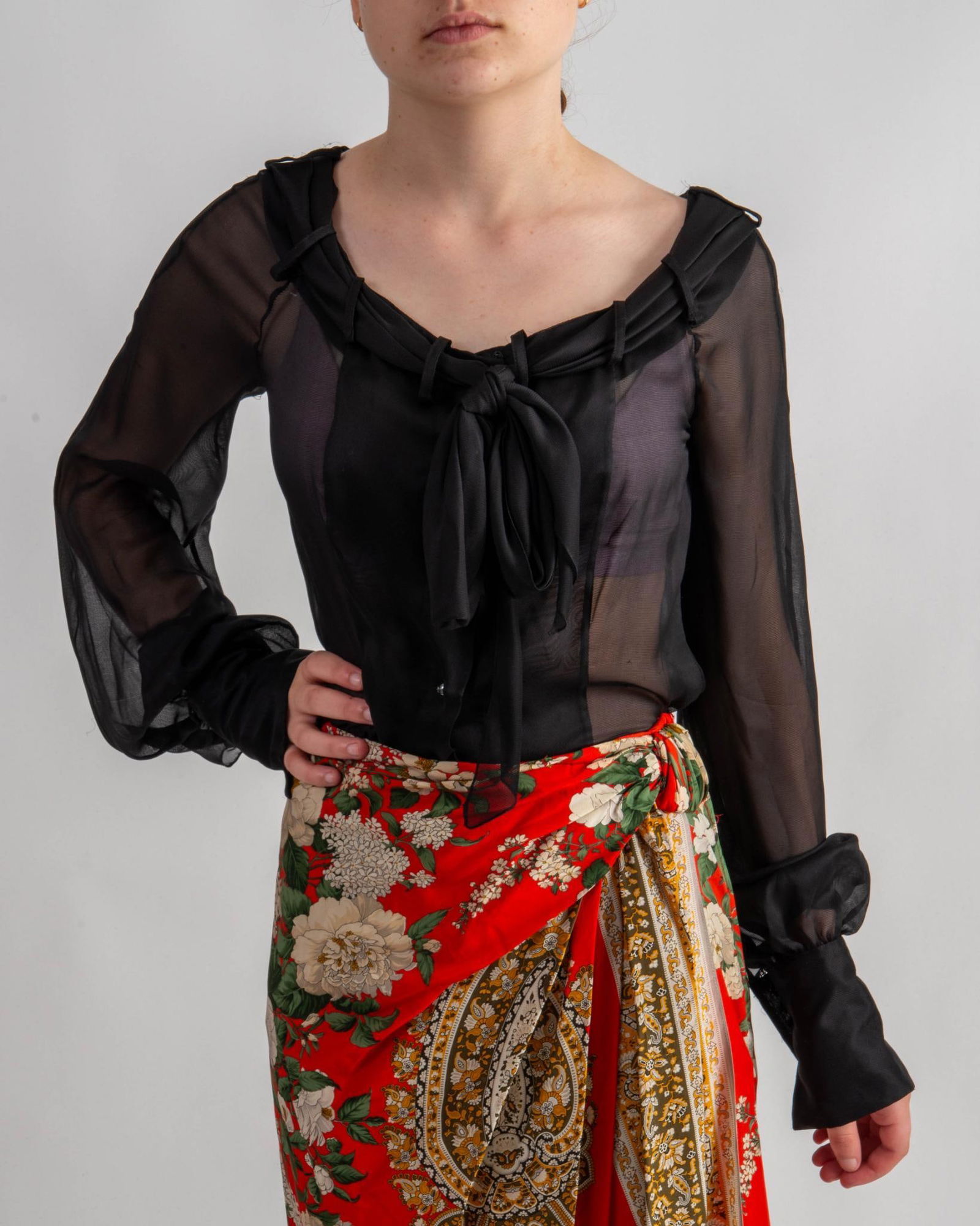 Chanel Sheer Silk Tie Neck Blouse, 4 (1 of 6)