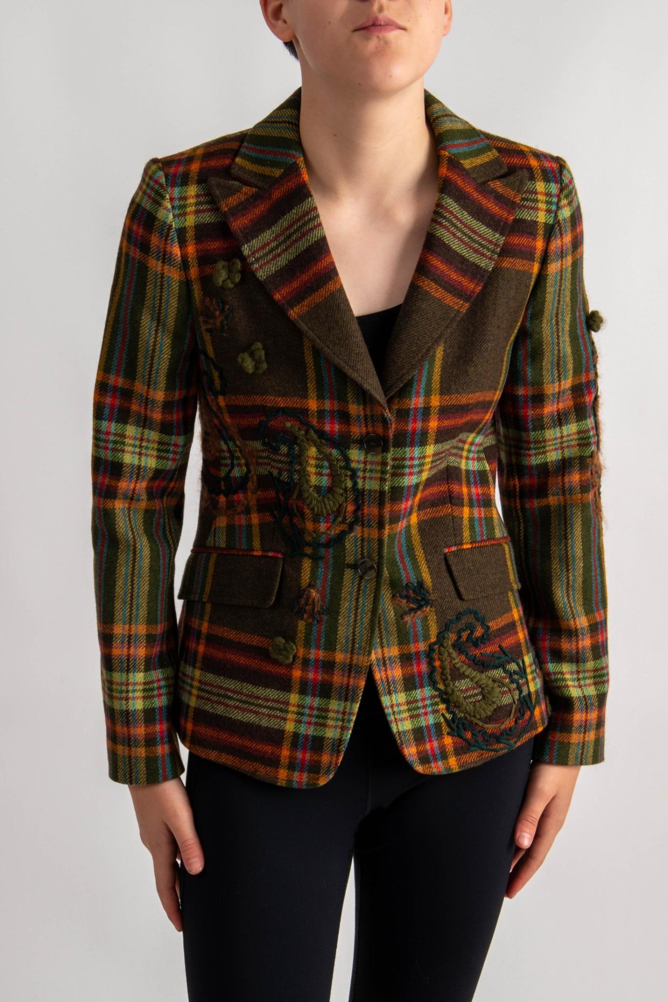 ETRO Wool Checkered Jacket with Embroidery, 42 (1 of 7)