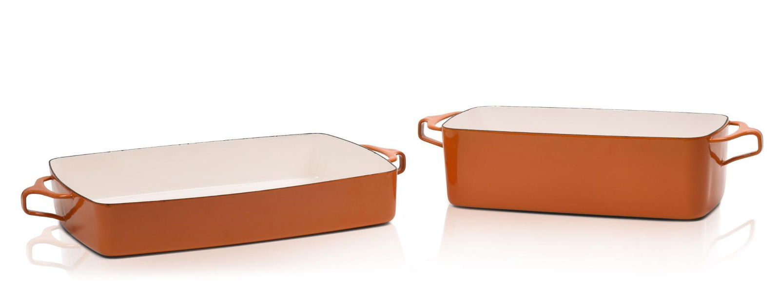 Two Orange Dansk Kobenstyle Enamel Baking Dishes. Auction