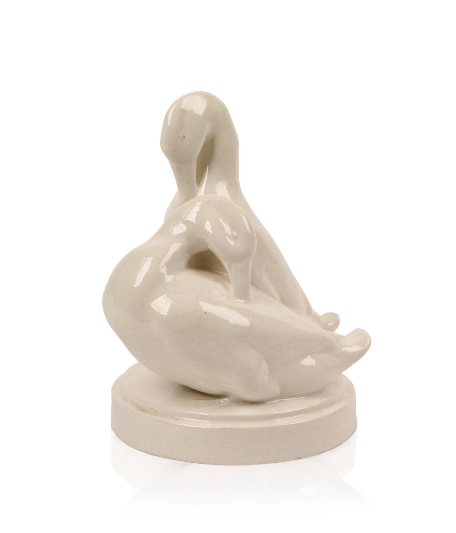 Wiener Kunstkeramische Werkstatte Duck Sculpture.: White glazed pottery, signed with monogram, Austria, c. 1920. Height 6.5 inches.