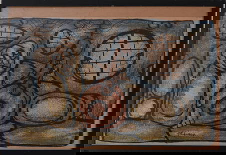 Hargreaves Ntukwana (1938-1999). Musician.: Signed lower middle. Gouache on paper, 24 x 39 inches, sight. Frame 29 x 42 inches.