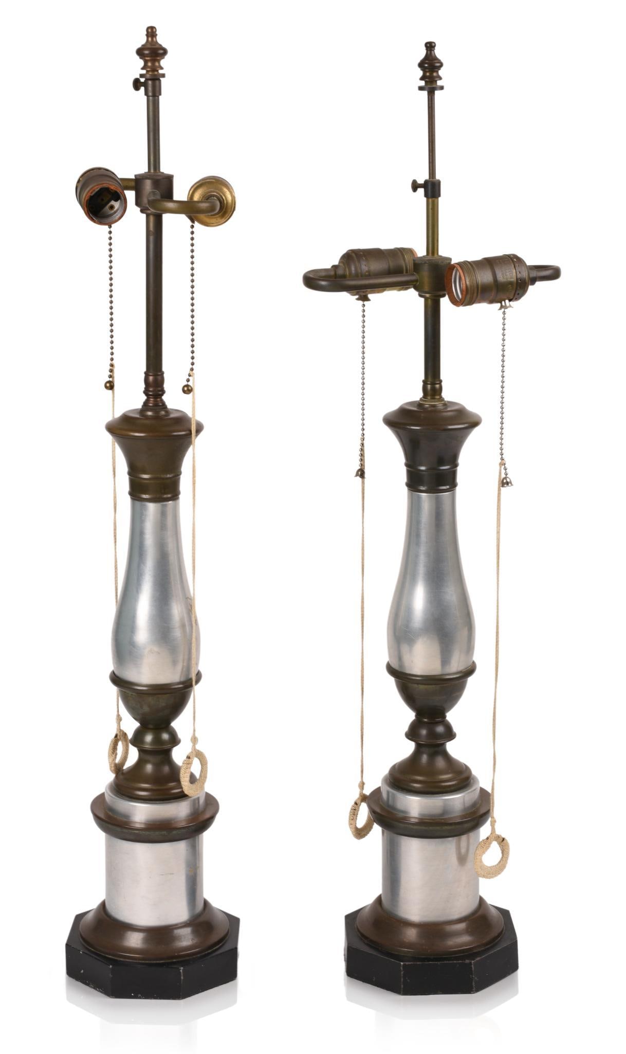 Pair of Art Deco Brass and Aluminum Table Lamps (1 of 2)