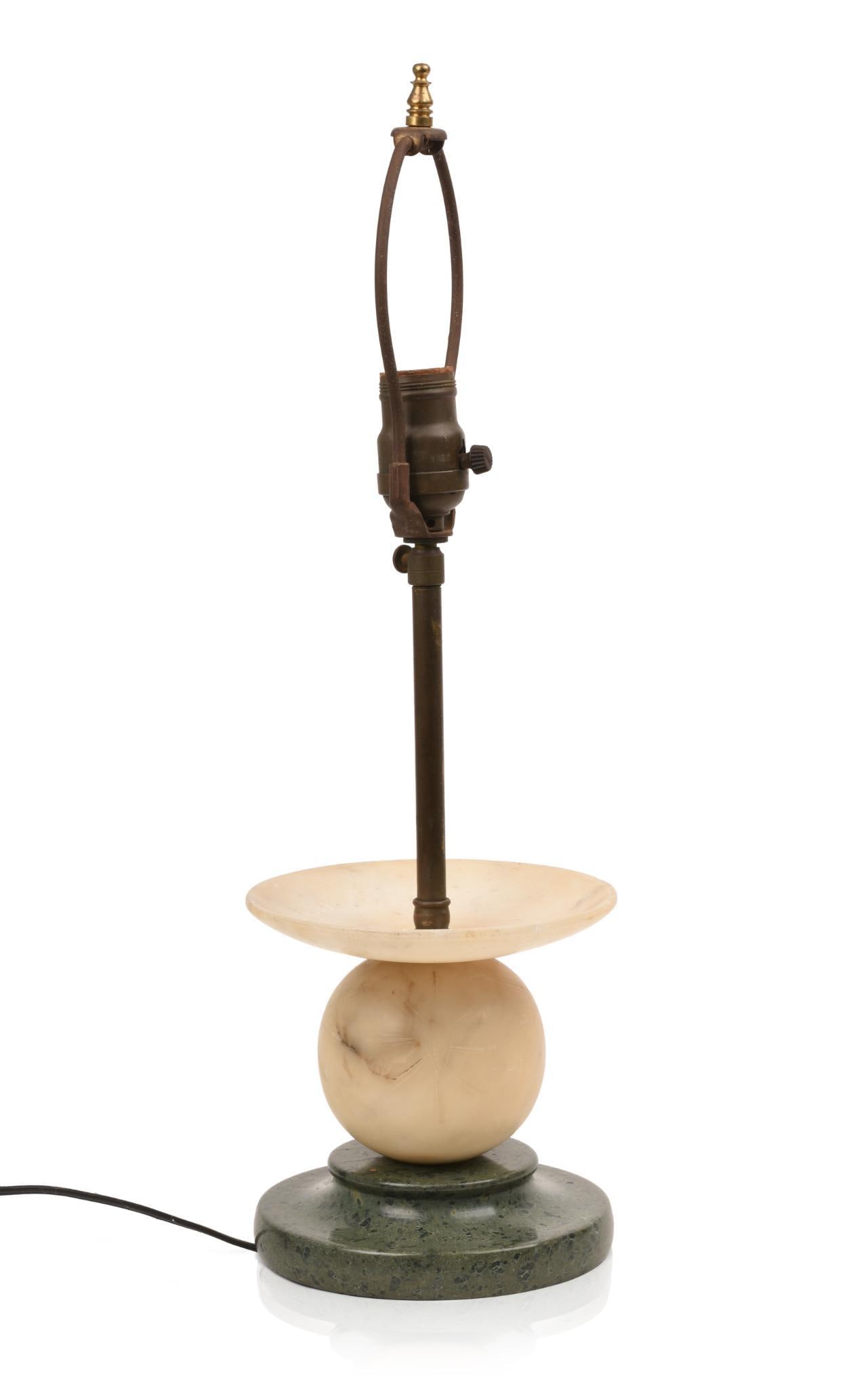 European Art Deco Alabaster and Green Marble Table Lamp. (1 of 3)
