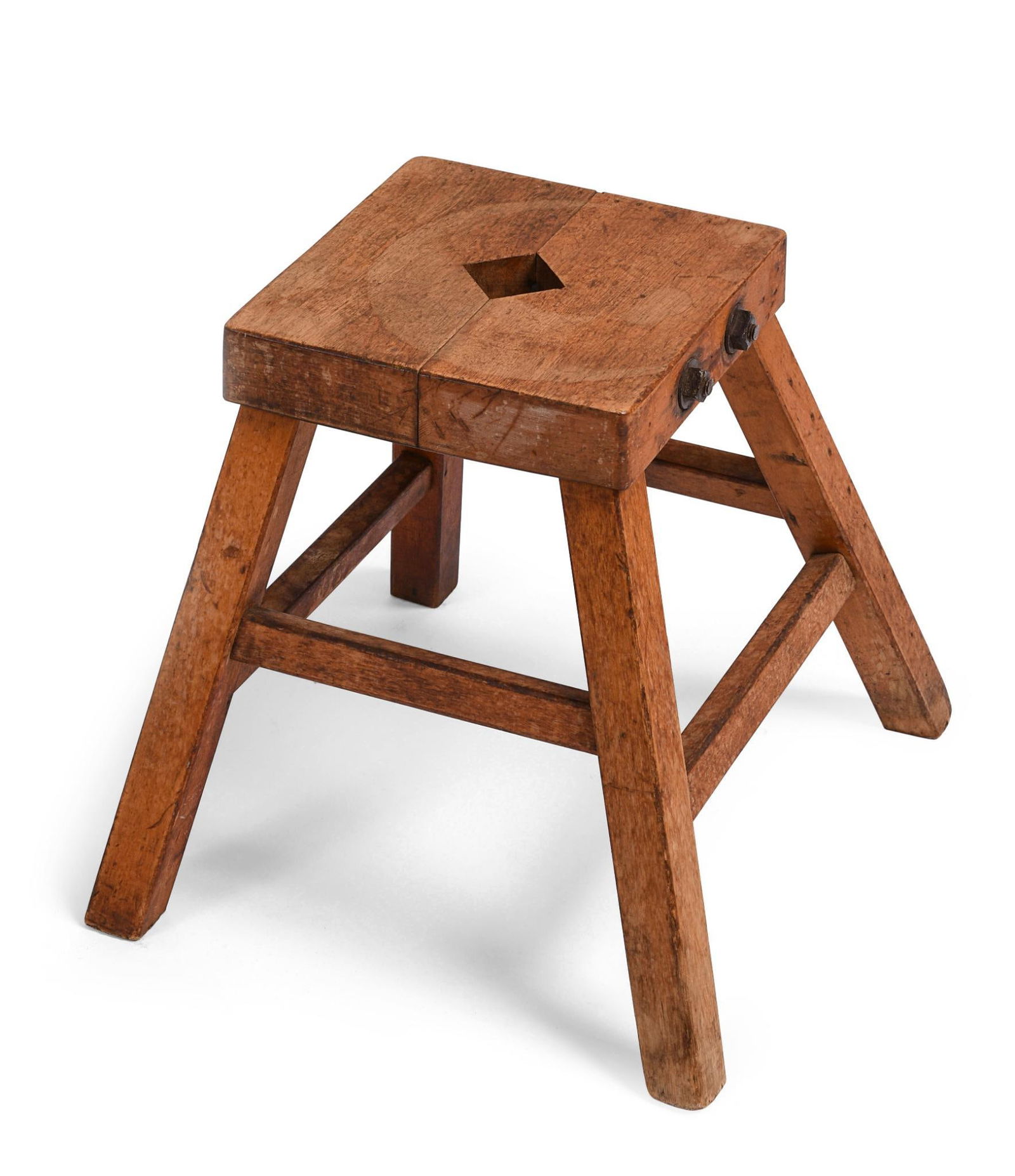 Small Wooden Industrial Stool (1 of 2)