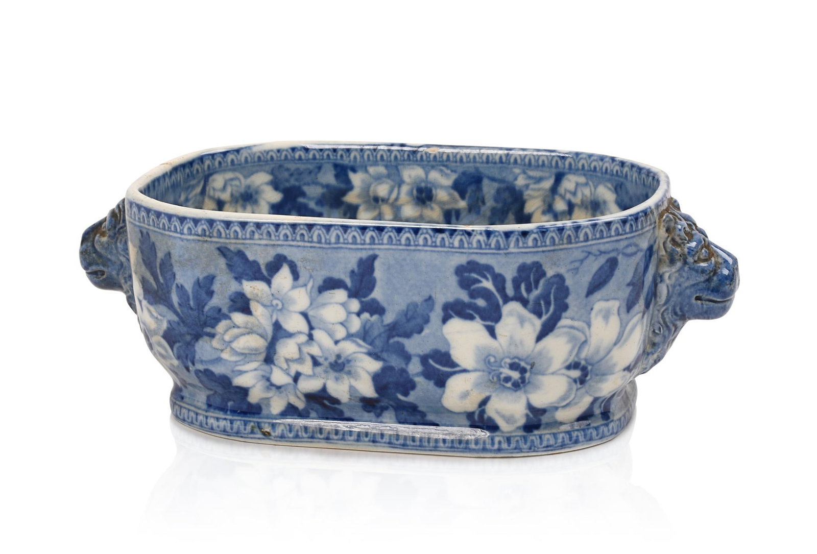Staffordshire Lion Mask Handled Serving Bowl.: 19th c., length 7.5 inches.