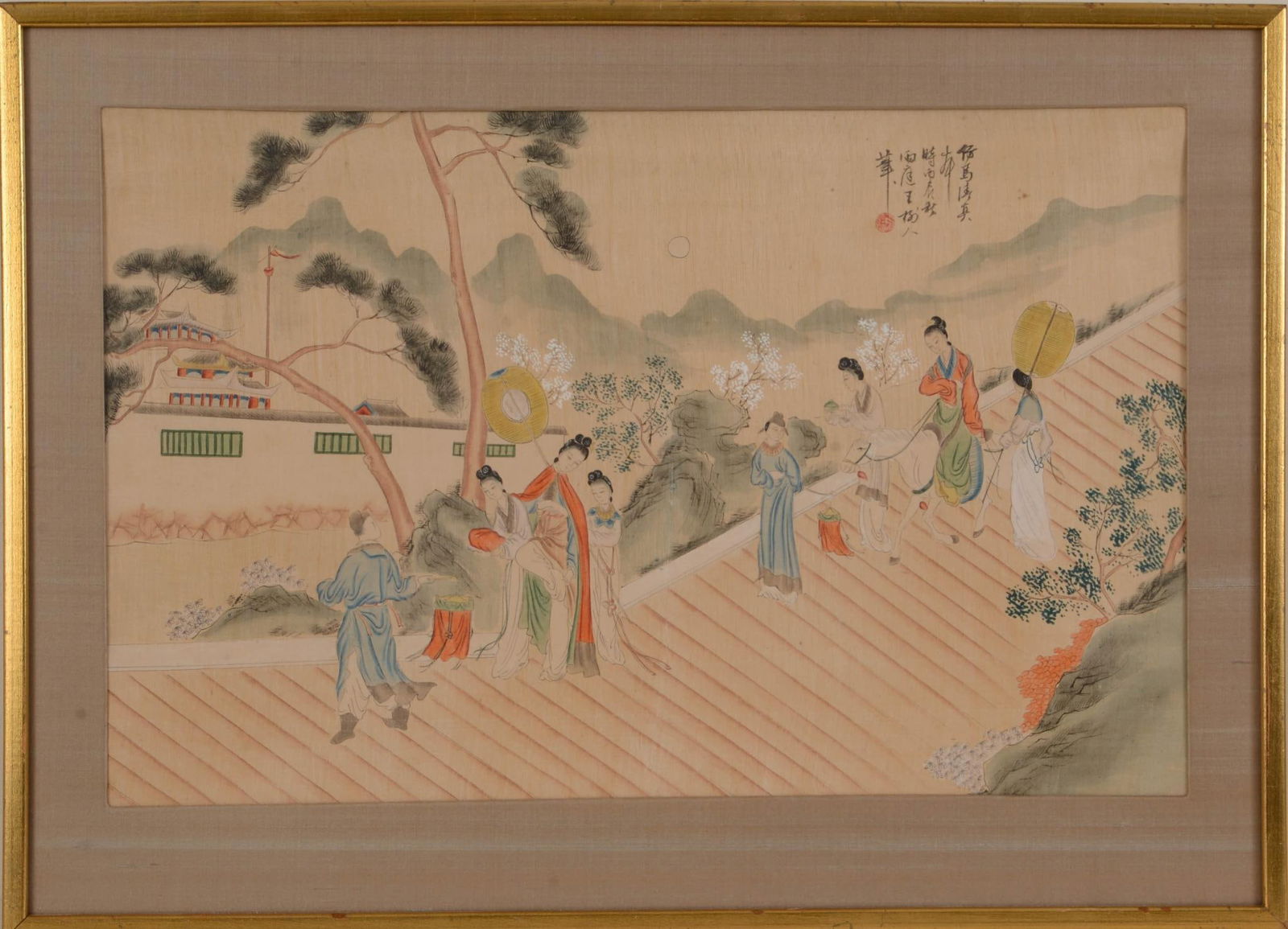 Japanese Processional Scene on SIlk. (1 of 2)