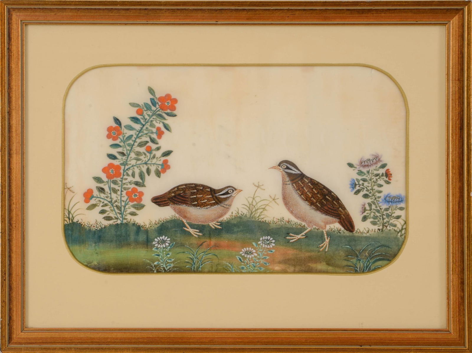 Chinese Export Painting of Two Quail. (1 of 2)
