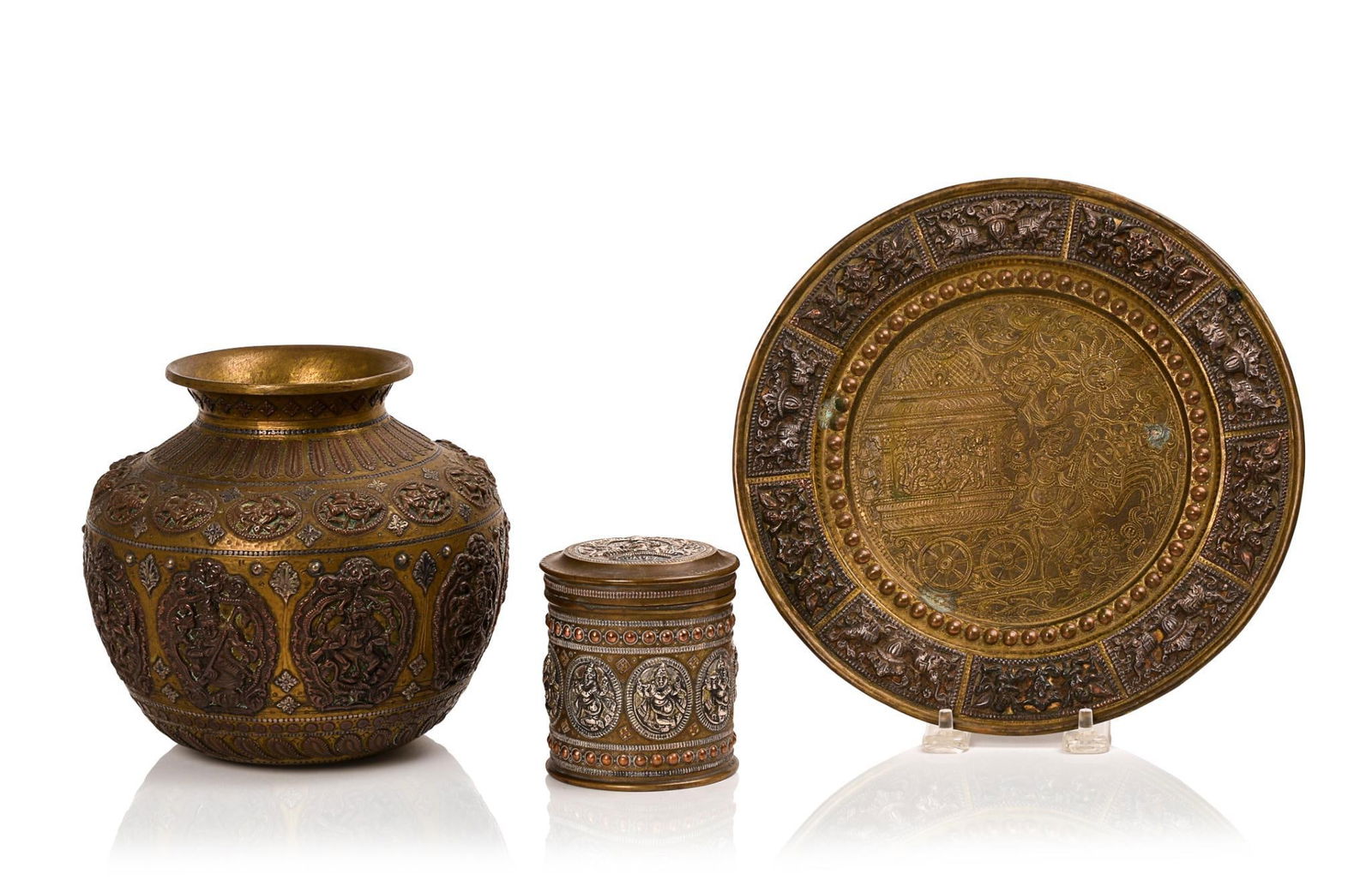 Three Indian Mixed Metal Tanjore Ware Pieces (1 of 4)